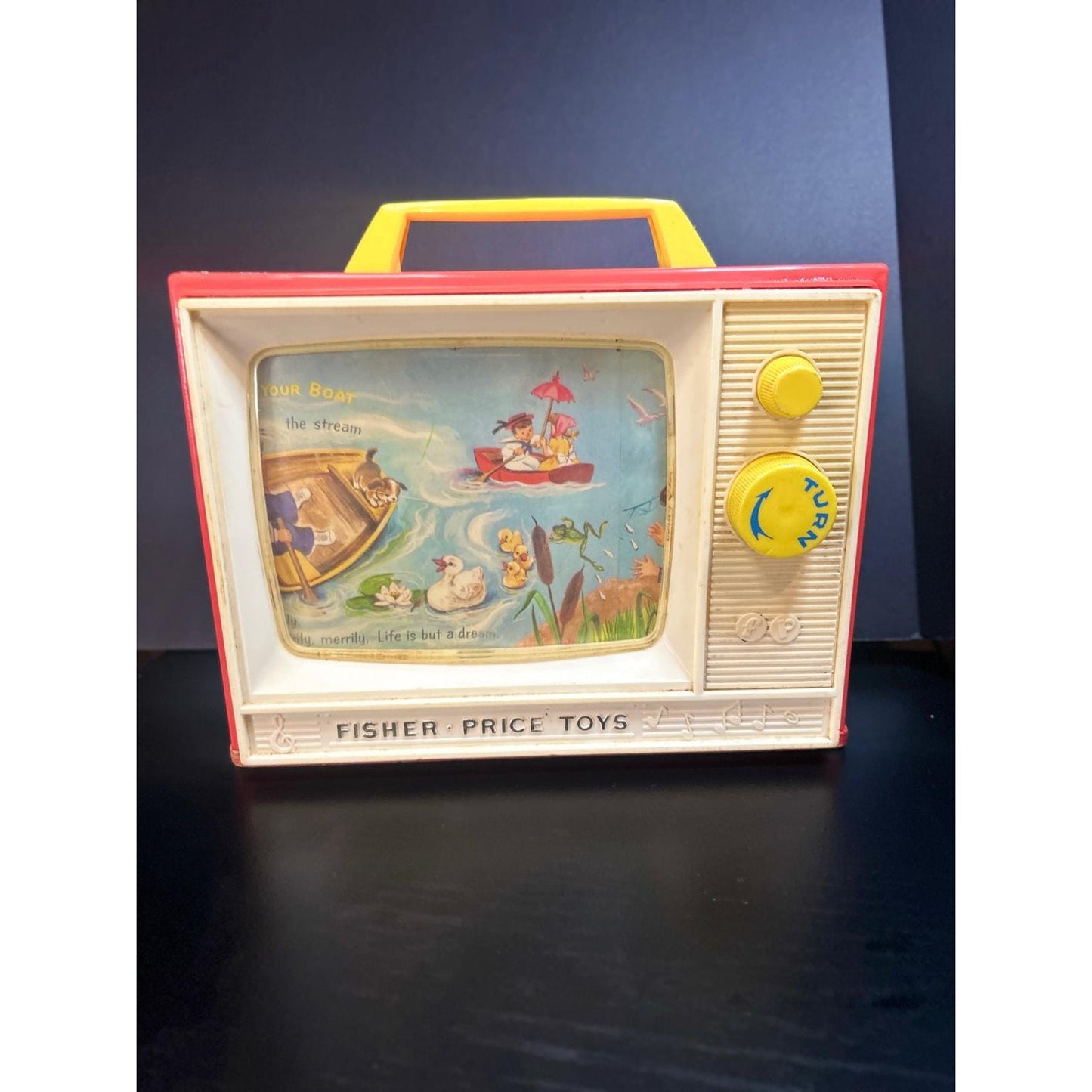 Vintage Fisher-Price Two Tune Music Box TV #114 – London Bridge & Row Row Row Your Boat – Working