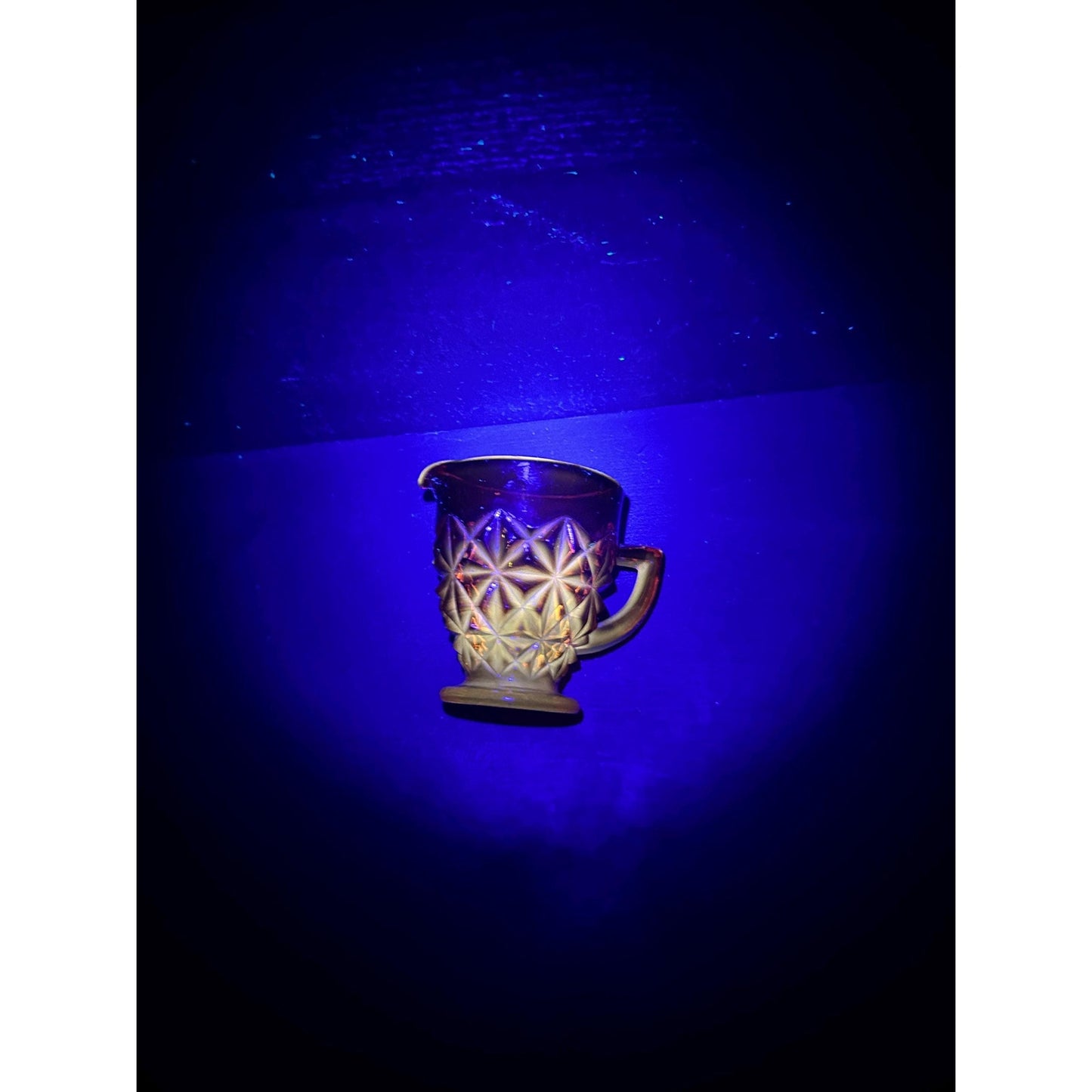 Selenium Diamond Point Glass Creamer | Glows Under UV | Vintage Red Orange Mini Pitcher | Mid Century Art Glass | Uranium Reactive. Amberina