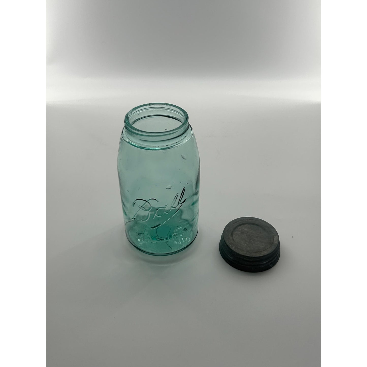 Antique Ball Mason Quart Deep Teal Aqua 1910–1923 Underlined Script Near Mint Zinc Lid 100+ Year Old Vintage Canning Jar