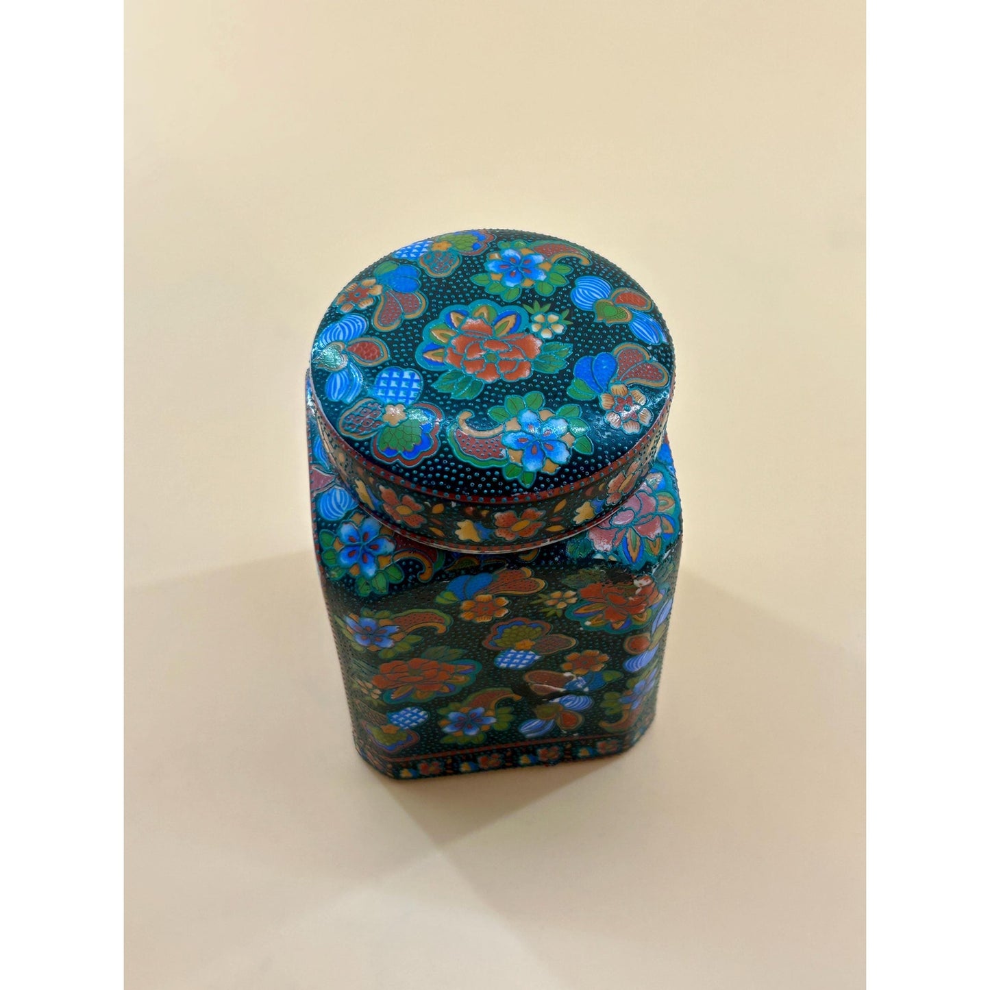Vintage Japanese Kutani Ginger Jar w/ Geisha Scene Floral Enamel Lidded
