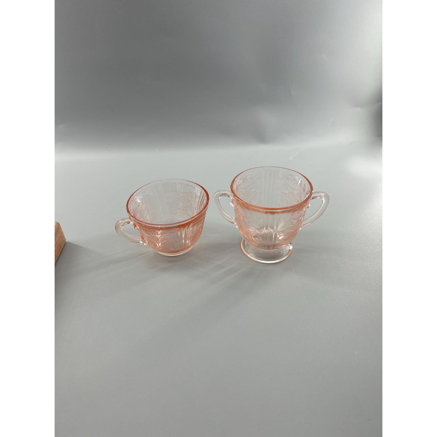 Federal Glass Madrid Pink Depression Glass Sugar & Creamer Set | 1930s Vintage Etched Tableware