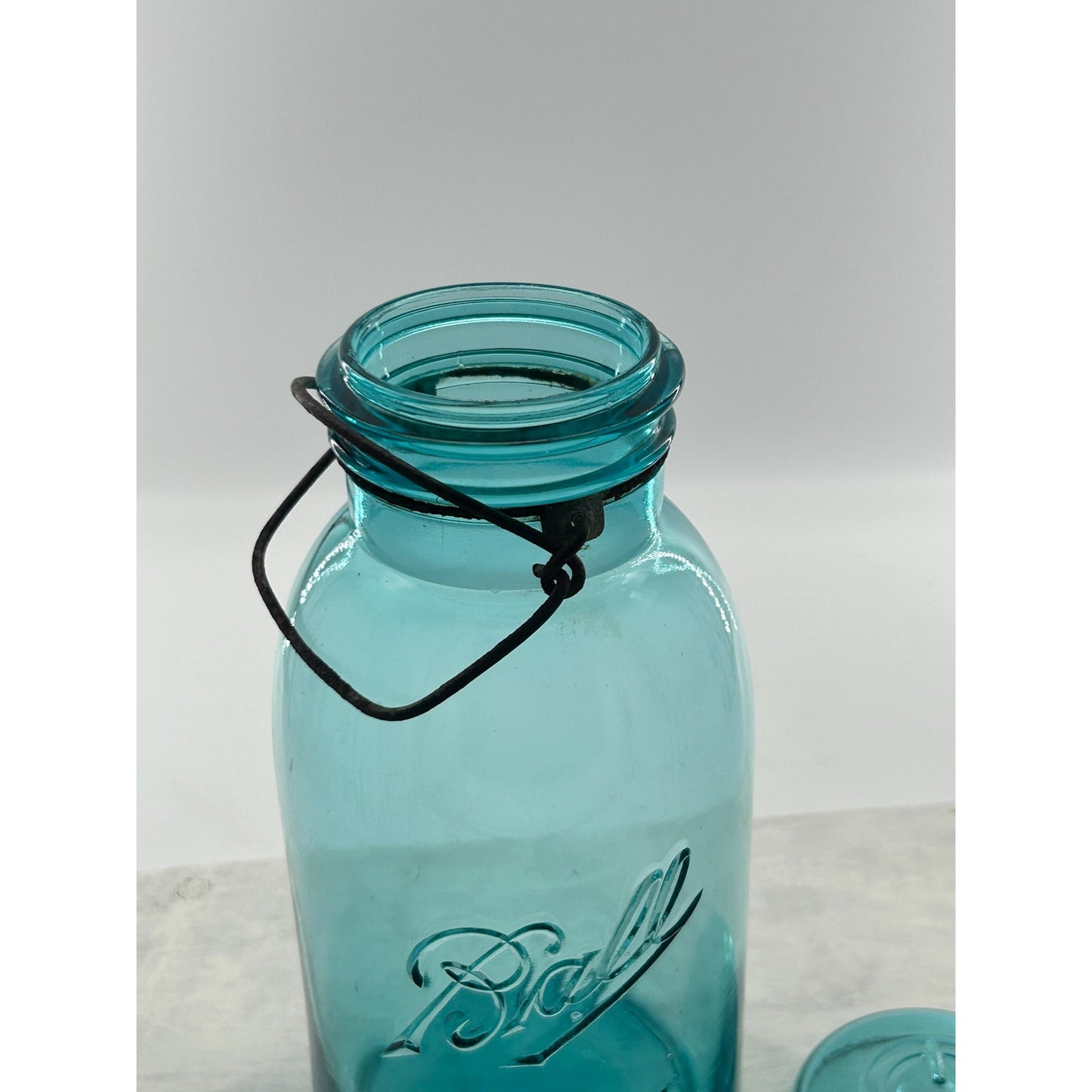 Ball Ideal Aqua Glass Mason Jar w/ Wire Bail Rustic Farmhouse Decor