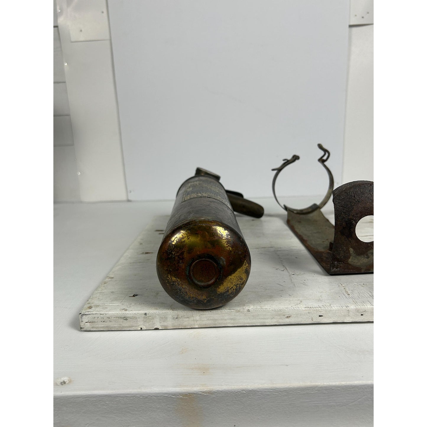 Rare STOP-FIRE Military Aircraft Fire Extinguisher WWII Era Preserved Original Brass Aviation Artifact