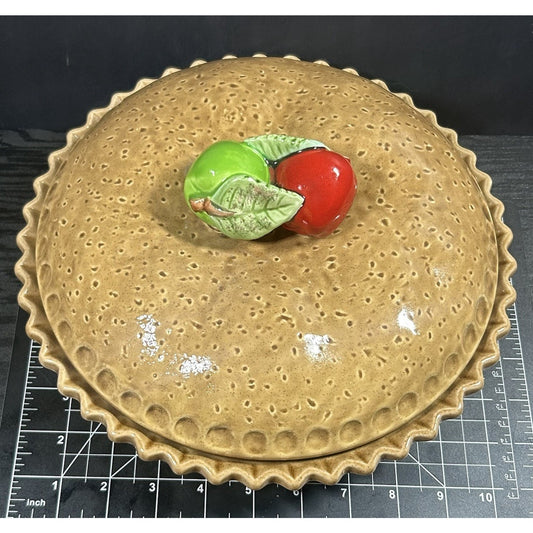 Vintage Apple Pie Keeper Dish w/ Lid – Ceramic Crust Topper Country Kitchen
