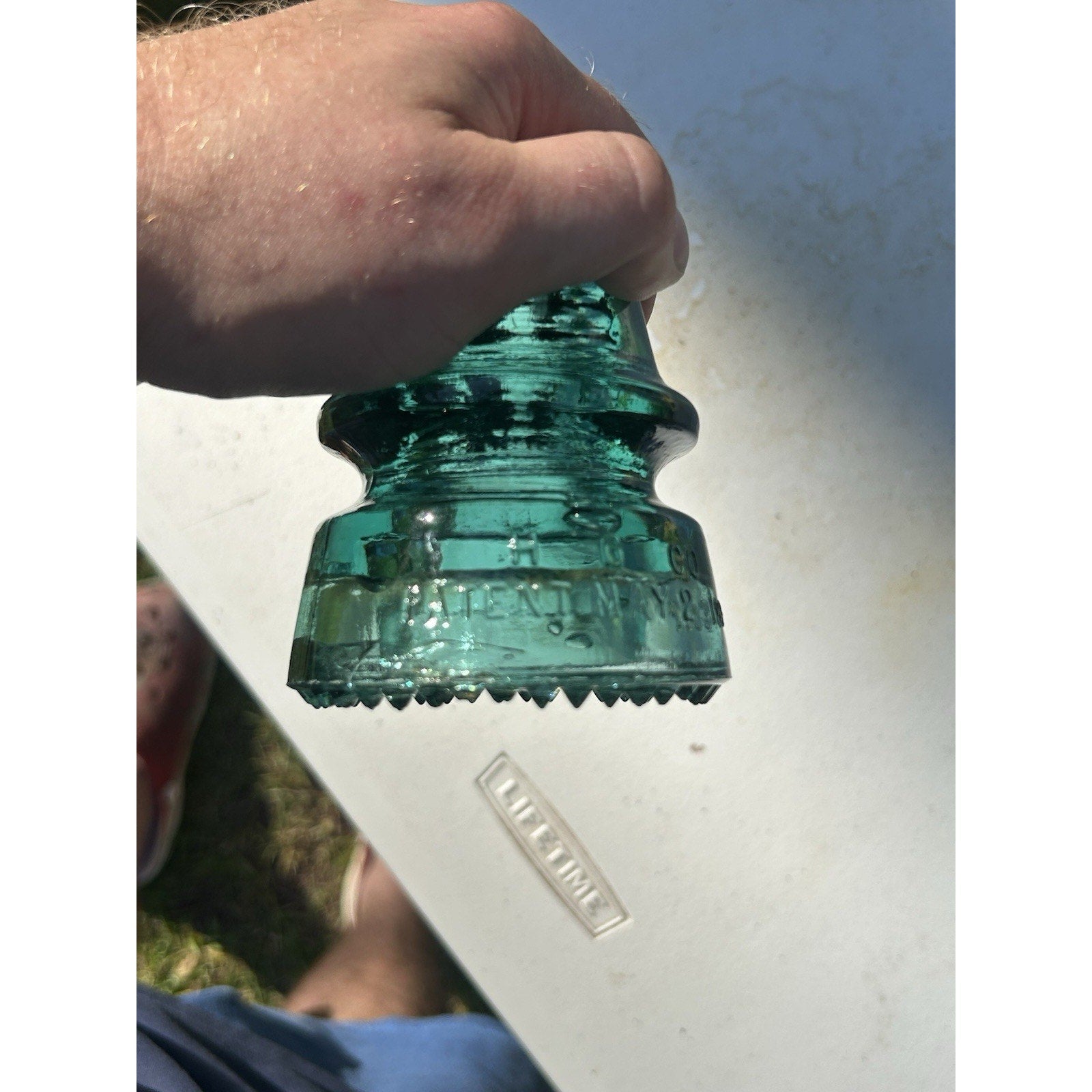 H.G. Co green petticoat glass insulator base patent mark