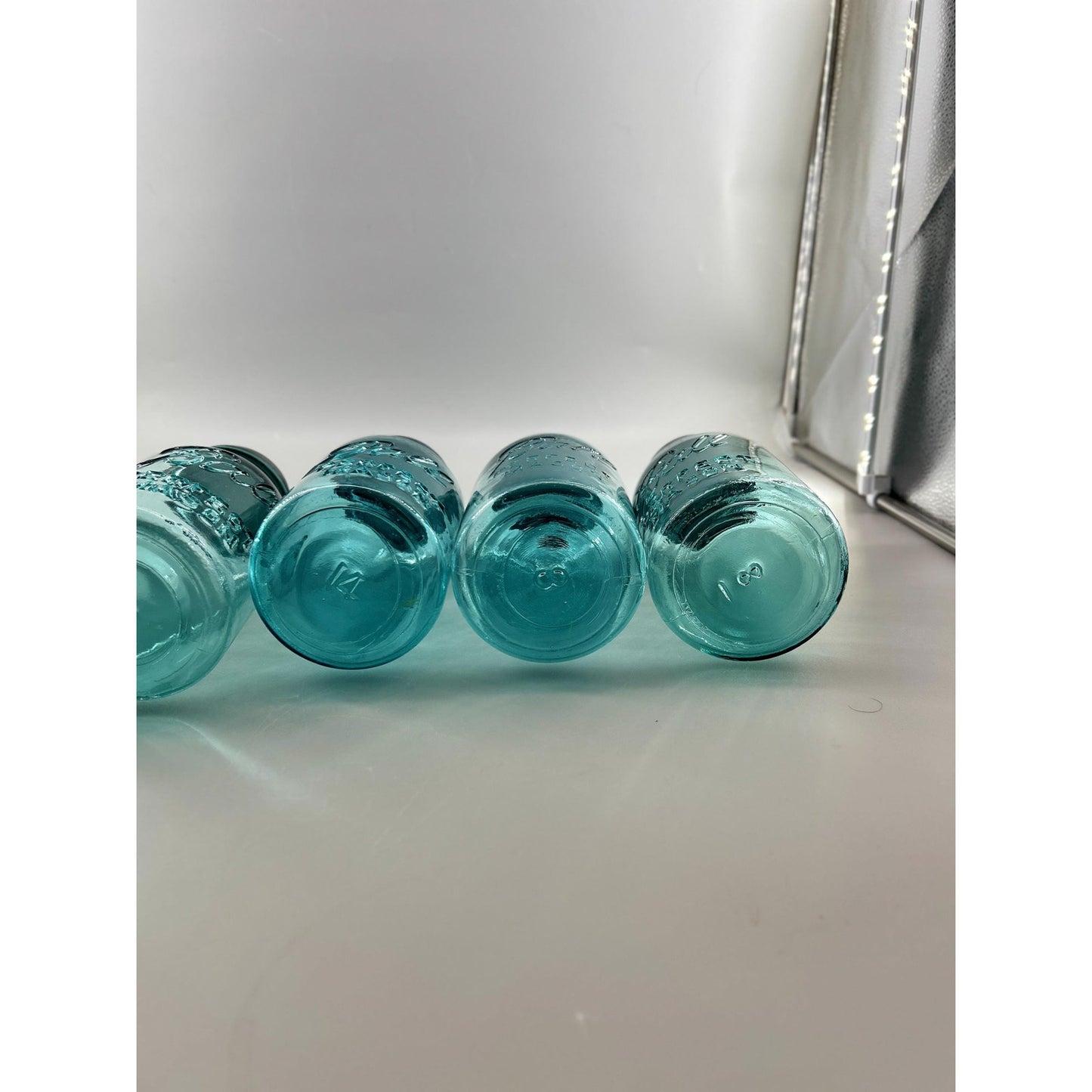 Vintage Ball Perfect Mason Jar Set Aqua Blue w Wire Carrier Zinc Lids 5pc