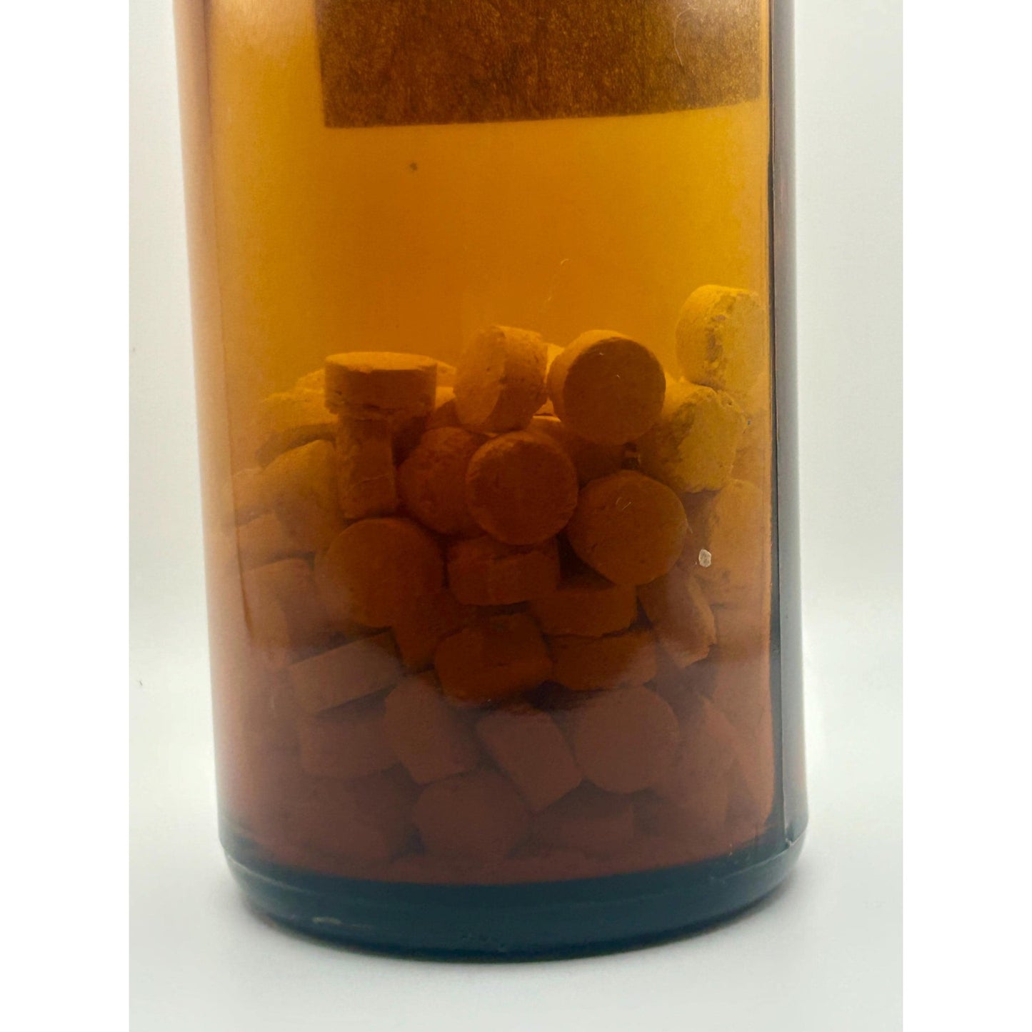 Antique Calcium Sulphide Medicine Bottle w/ Tablets & Cork, Amber