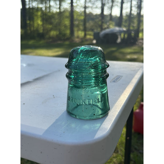 Gorgeous Vintage Brookfield Glass Insulator Dark Emerald Green with Bubbles