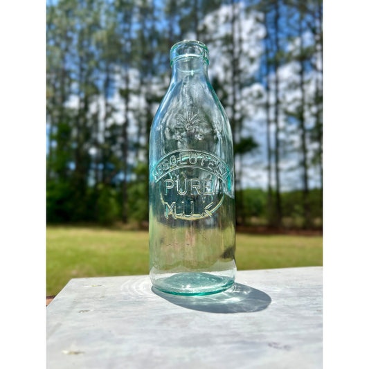 Vintage Italian Absolutely Pure Milk Bottle Embossed Cow Aqua Glass 1 Quart