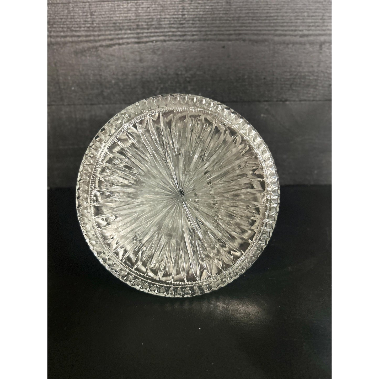 Vintage Cut Crystal Decanter with Stopper • Pressed Glass Starburst Pattern • Heavy Clear Barware • Mid-Century Liquor Whiskey Wine Bottle