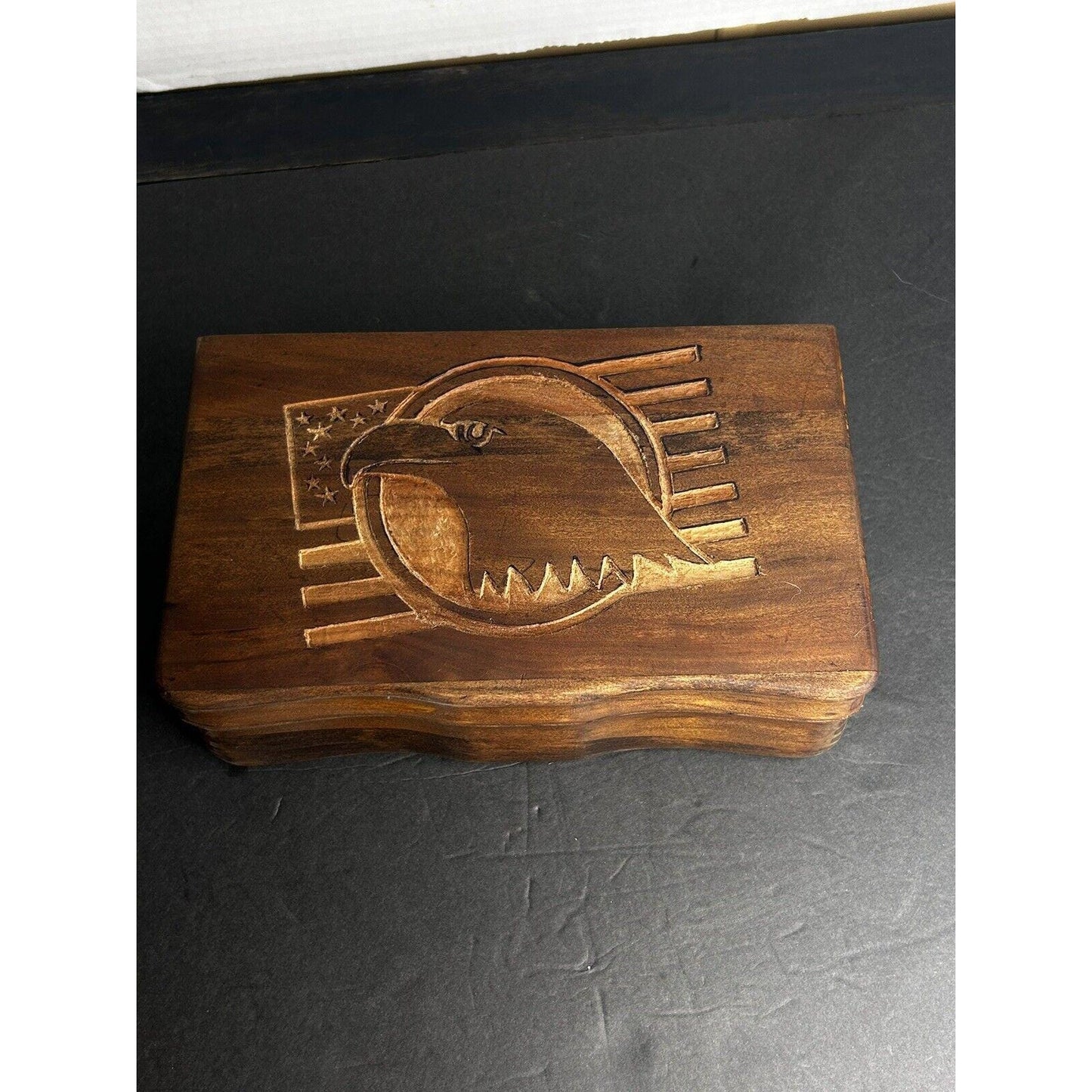 Antique Hand Carved Bald Eagle Wooden Trinket Box With Mirror | America | Trinket_box | Maga | Trump | Patriotic | Home_decor