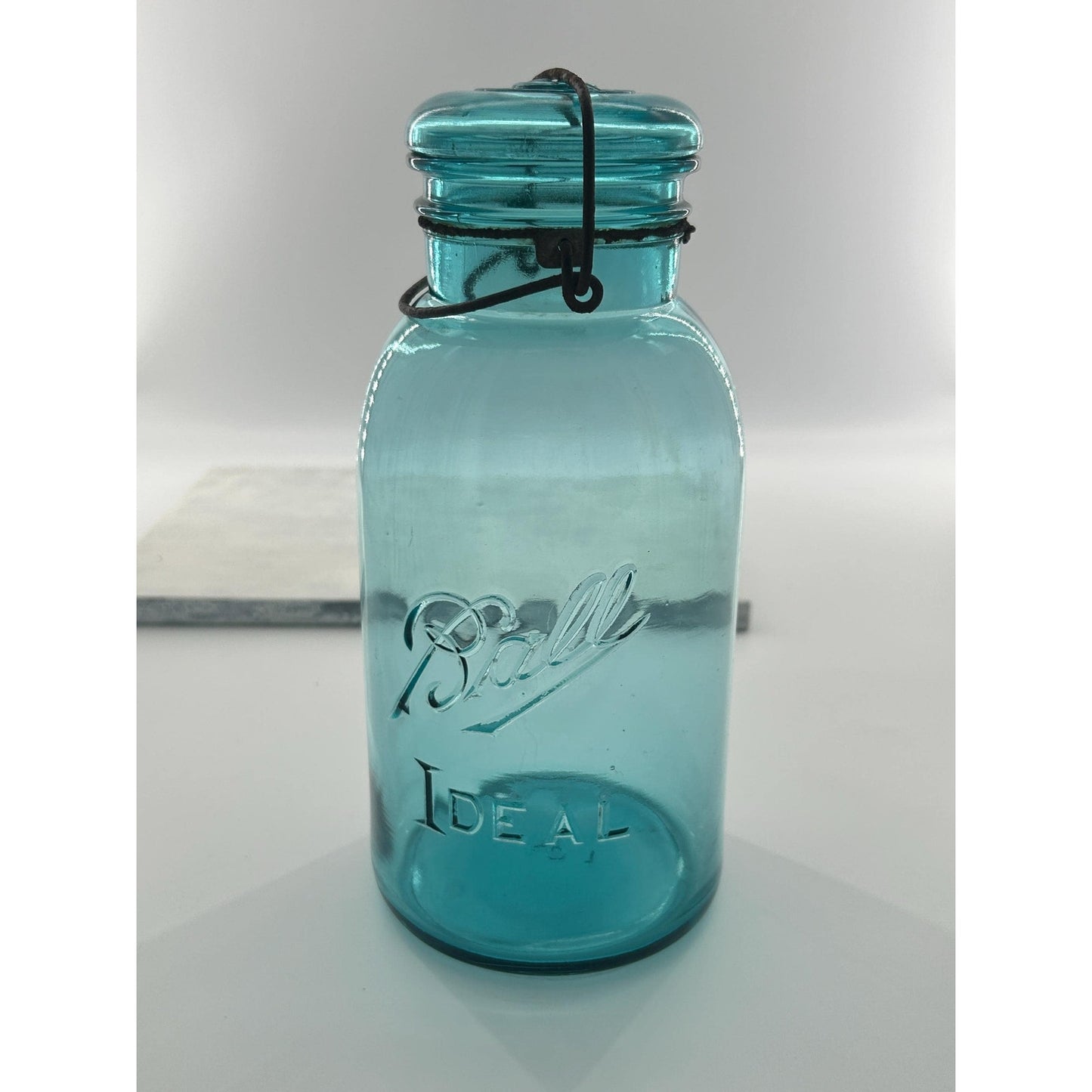 Ball Ideal Aqua Glass Mason Jar w/ Wire Bail Rustic Farmhouse Decor