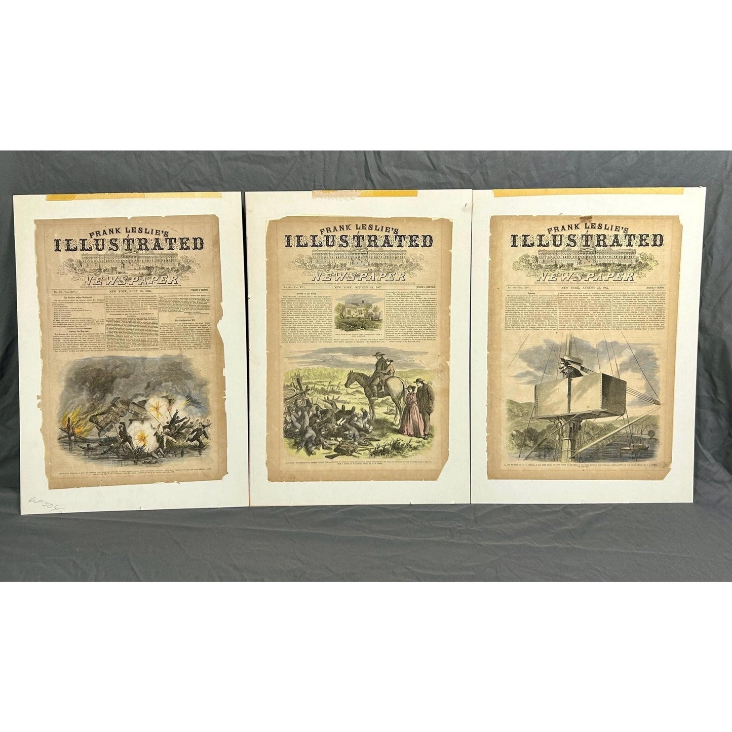 Antique Civil War 1862 Frank Leslie’s Newspaper Antietam Ironclad Original Covers Set of 3 Authentic Naval Battle Engraving Illustrated News
