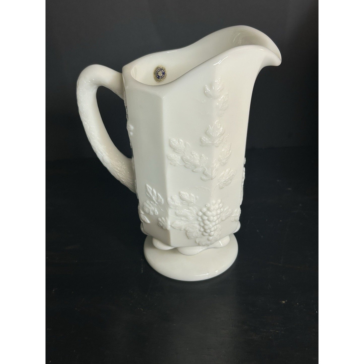 Vintage 1950's Westmoreland Paneled Milk Glass Pitcher Embossed Grapes & Vine