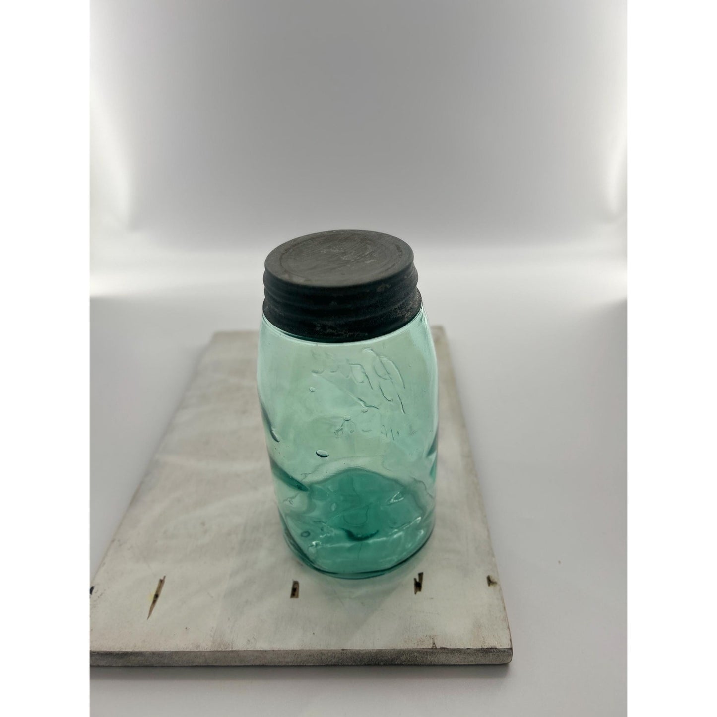 Antique Ball Mason Quart Deep Teal Aqua 1910–1923 Underlined Script Near Mint Zinc Lid 100+ Year Old Vintage Canning Jar