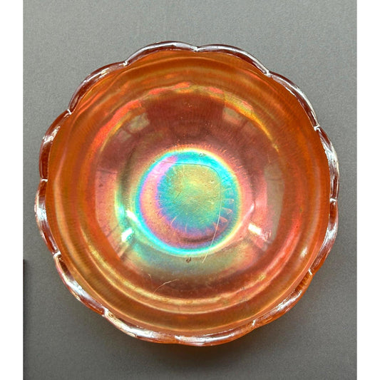 Vintage Antique Carnival Glass Bowl | Amber Marigold Iridescent Bowl | 1920s Pressed Glass