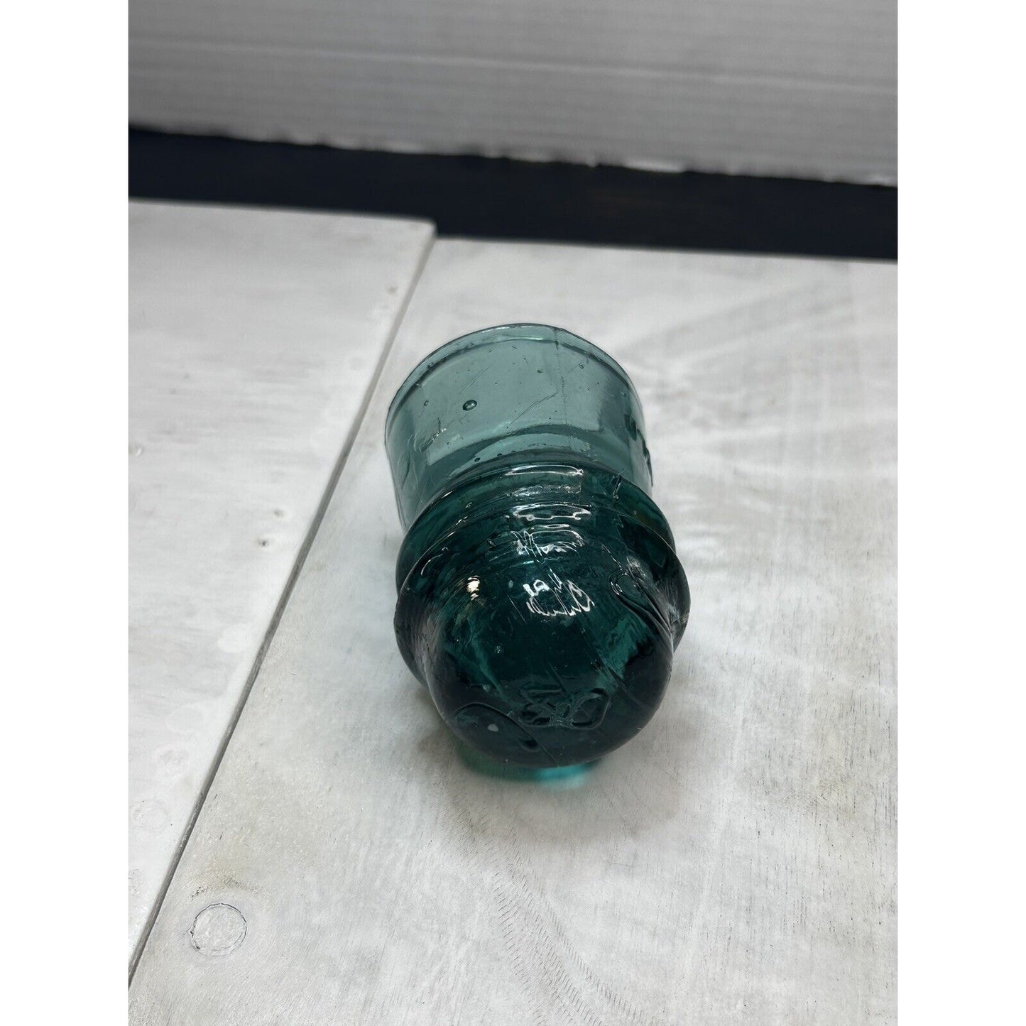 Antique Green Brookfield Glass Insulator — Embossed Dome Top — Uncommon Color