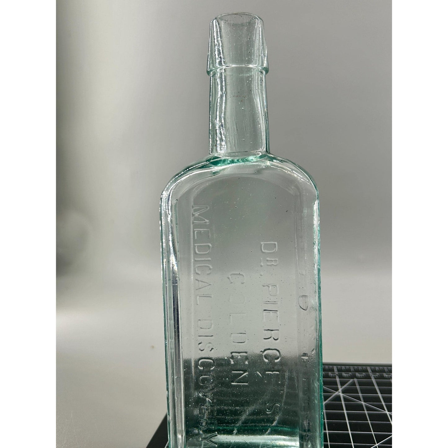 Antique Dr Pierce Golden Medical Discovery Applied Top Aqua Hand Blown Patent Medicine Bottle Buffalo NY 1880s Seed Bubbles