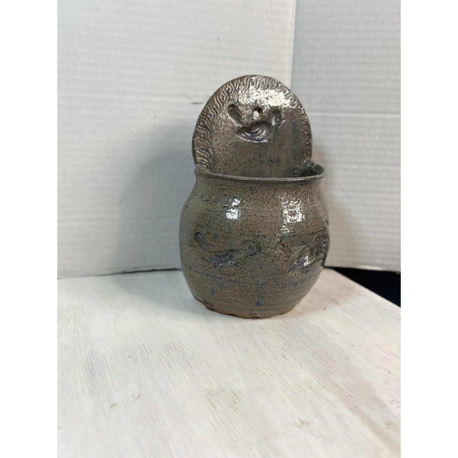 Mid century wall art PEA signed pottery planter mounting
