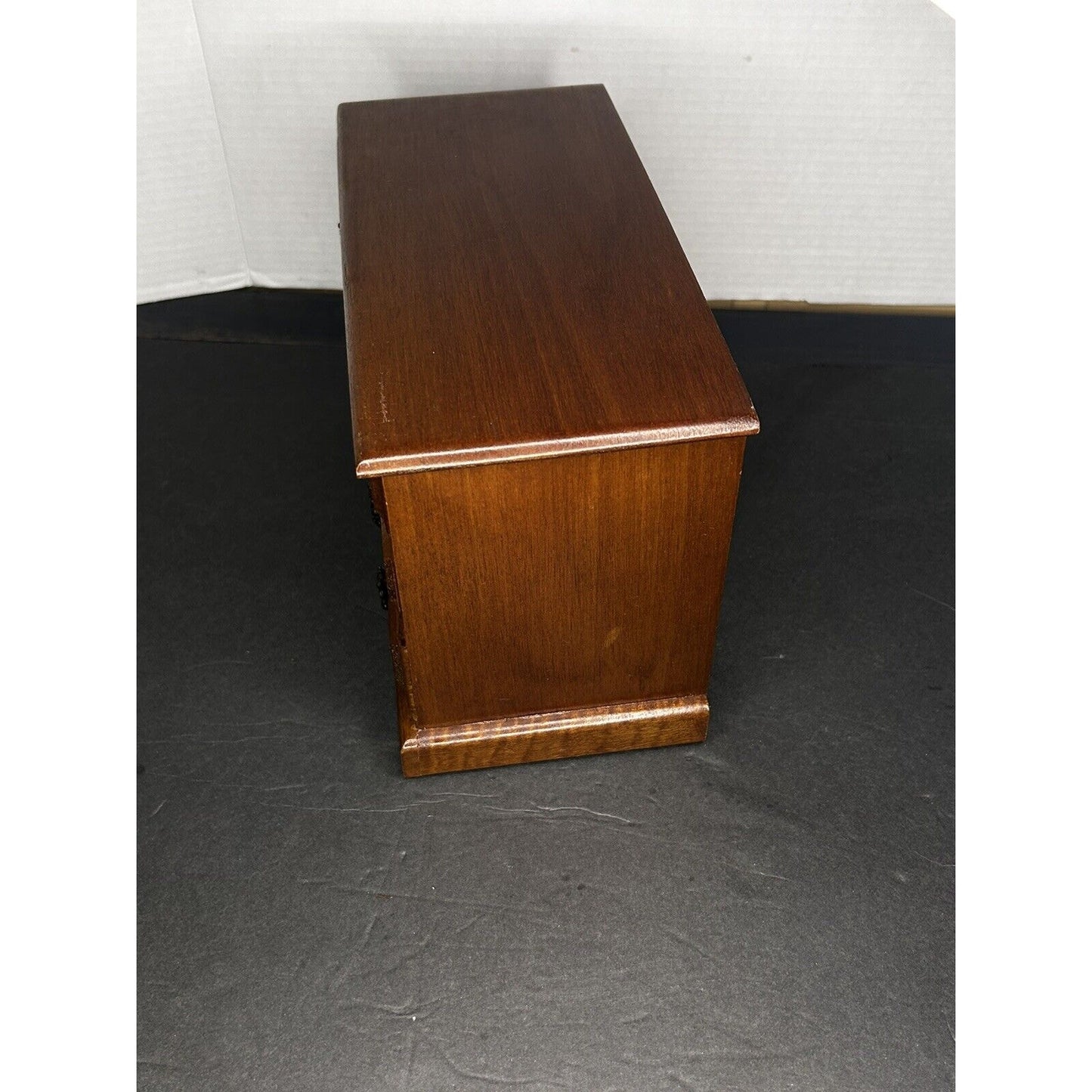 Vintage wood music jewelry box 4 drawer base mark detail