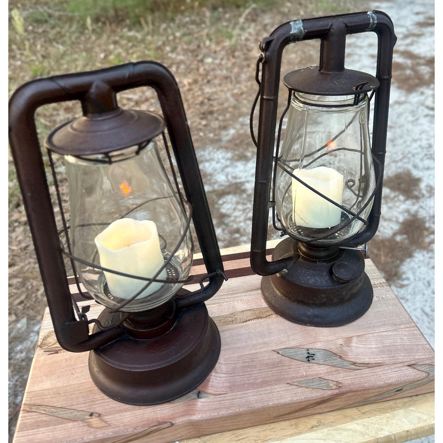Antique Railroad Oil Lantern Pair Dietz & Monarch Tubular Lanterns Museum Conserved Patina Industrial Farmhouse Lighting Primitive Railroad