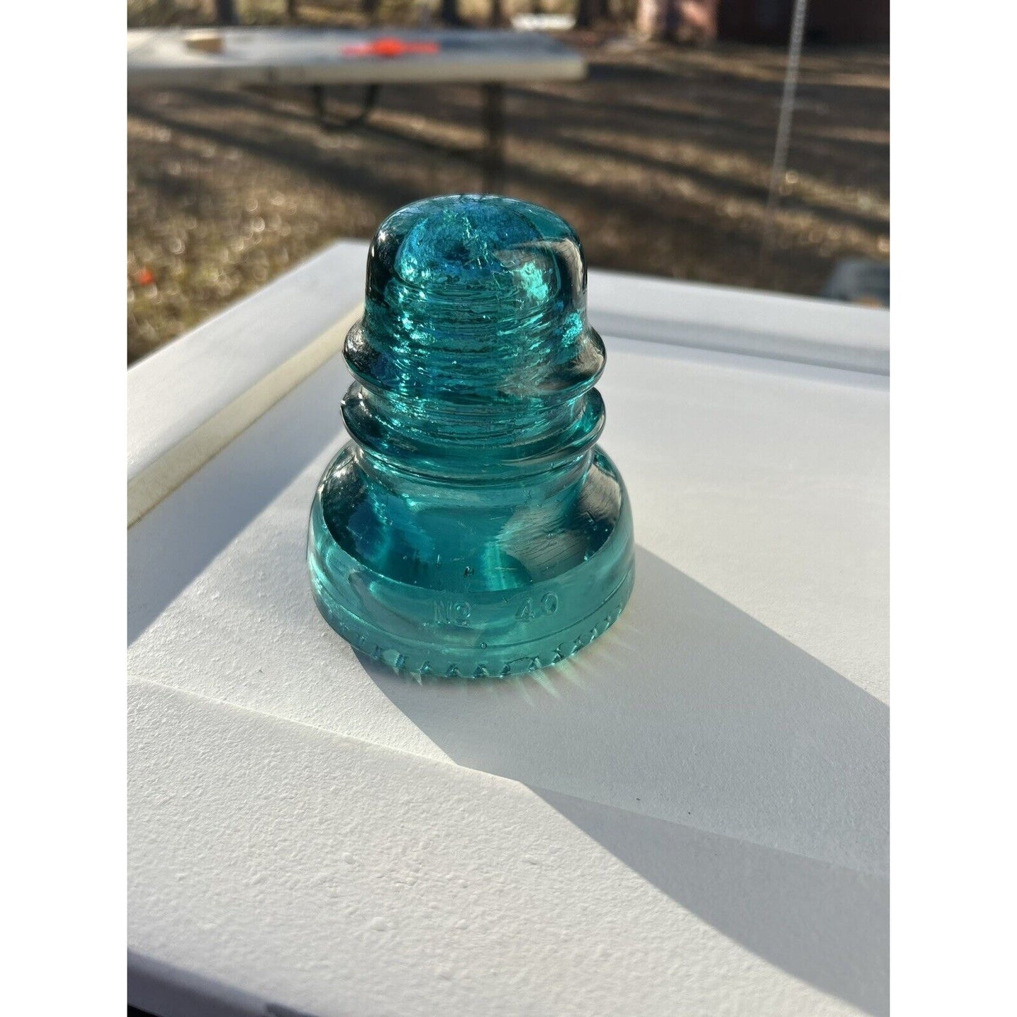 Vintage Hemingray blue No 40 insulator back view