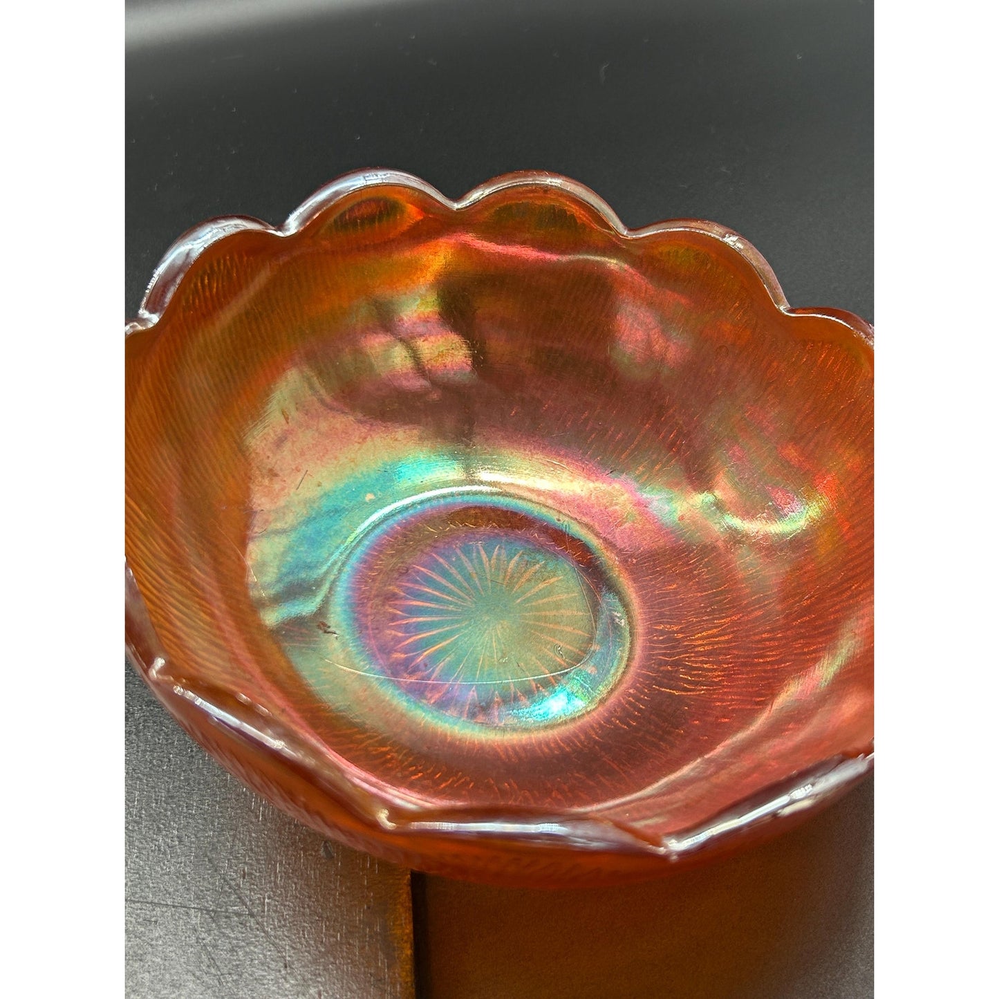 Vintage Antique Carnival Glass Bowl | Amber Marigold Iridescent Bowl | 1920s Pressed Glass