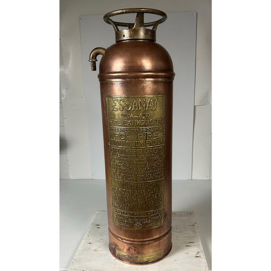 Antique ESSANAY Soda - Acid Fire Extinguisher c. 1910s – Solid Copper & Brass – Complete Original Components – Collector Grade. Industrial