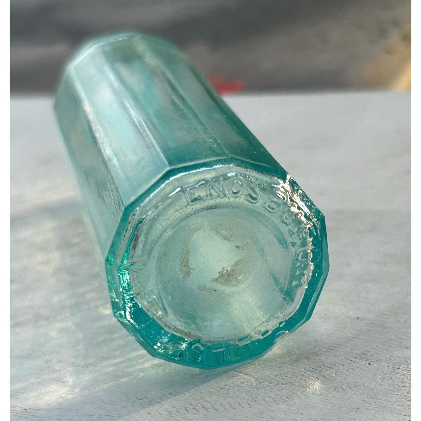 Antique Kendall’s Spavin Cure For Human Flesh Bottle – Aqua Glass Embossed Patent Medicine c1900