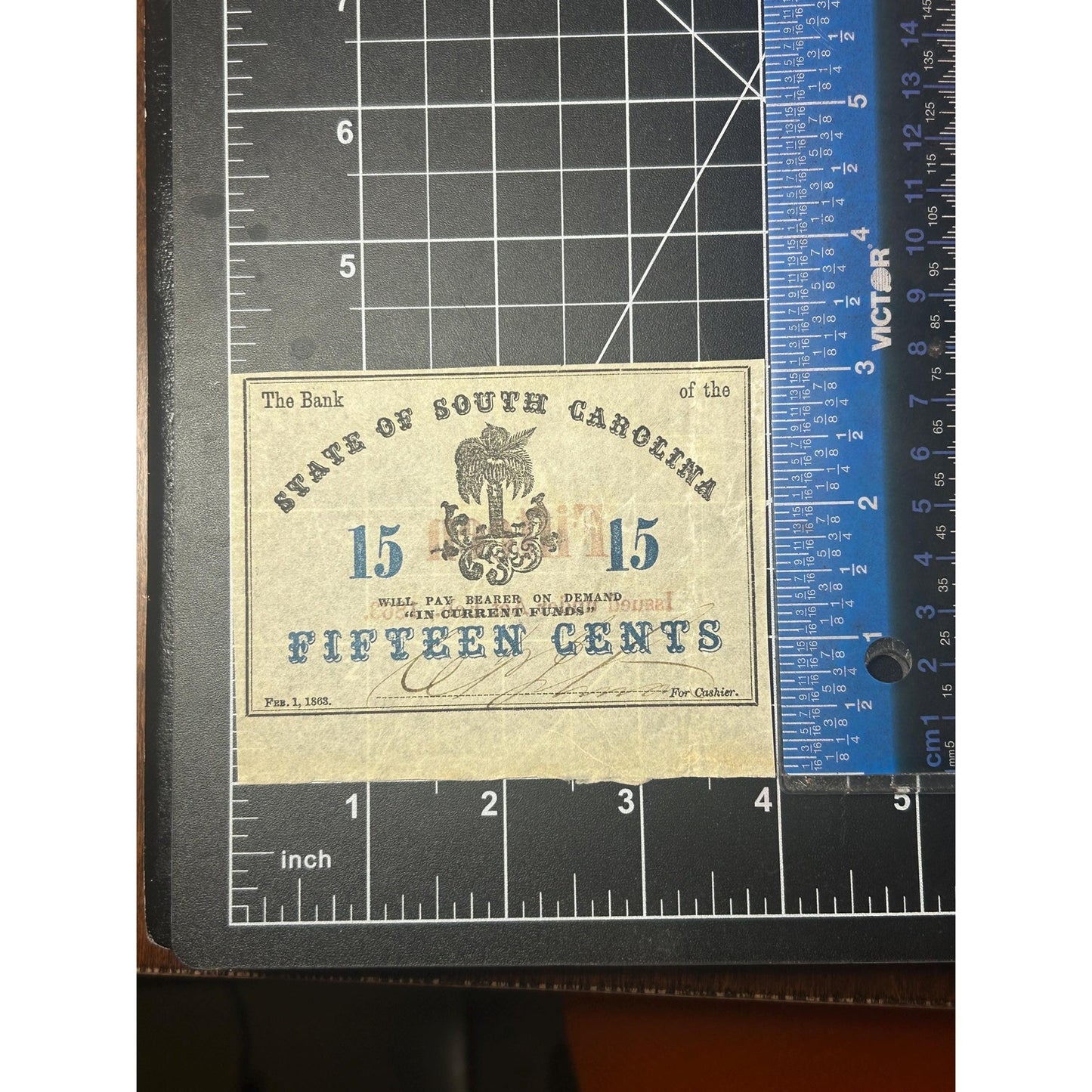 1863 South Carolina 15 Cent Civil War Fractional Currency Note – Confederate Era Bank of the State Antique Paper Money Rare condition!