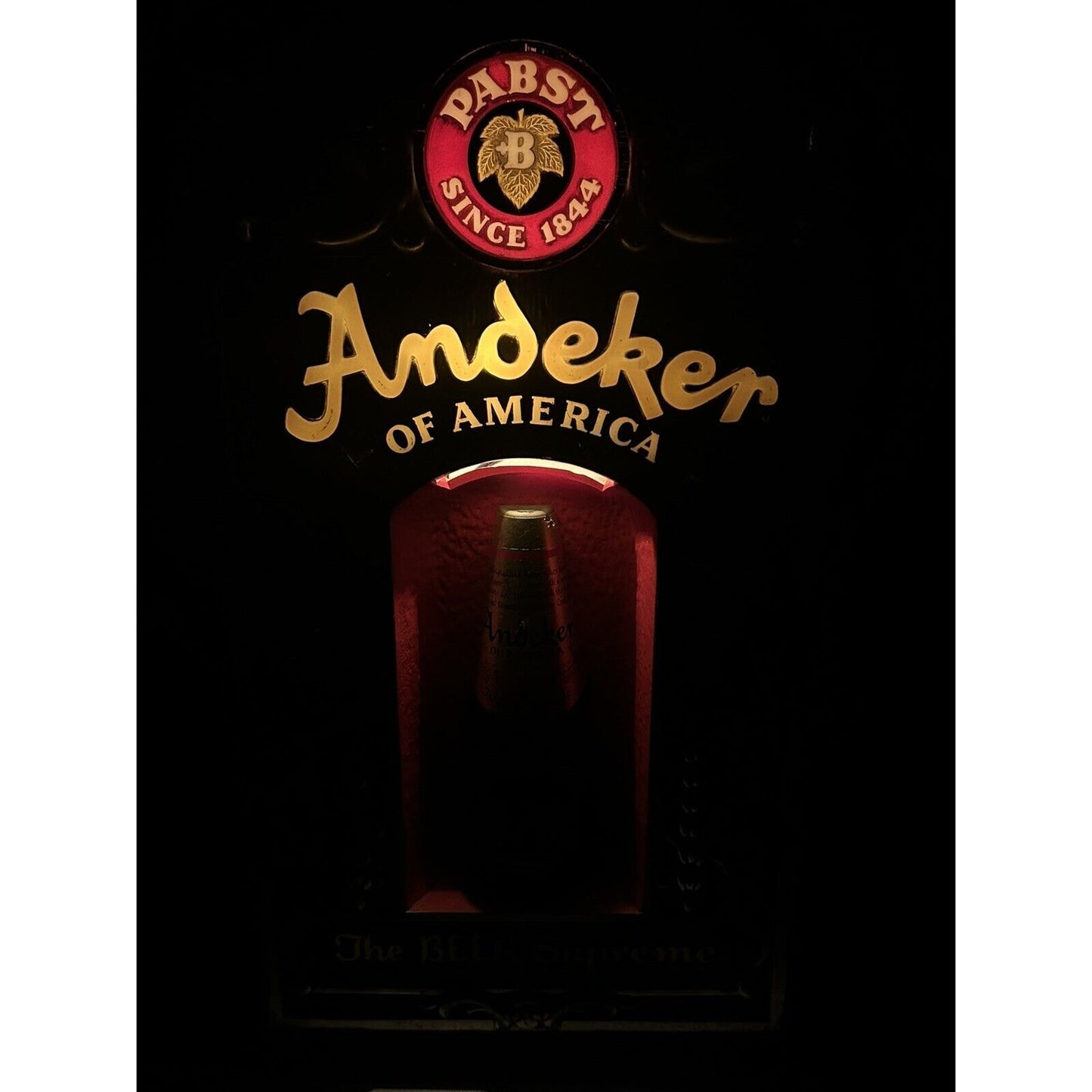 Vintage PABST Andeker beer sign side view light on 1970s barware