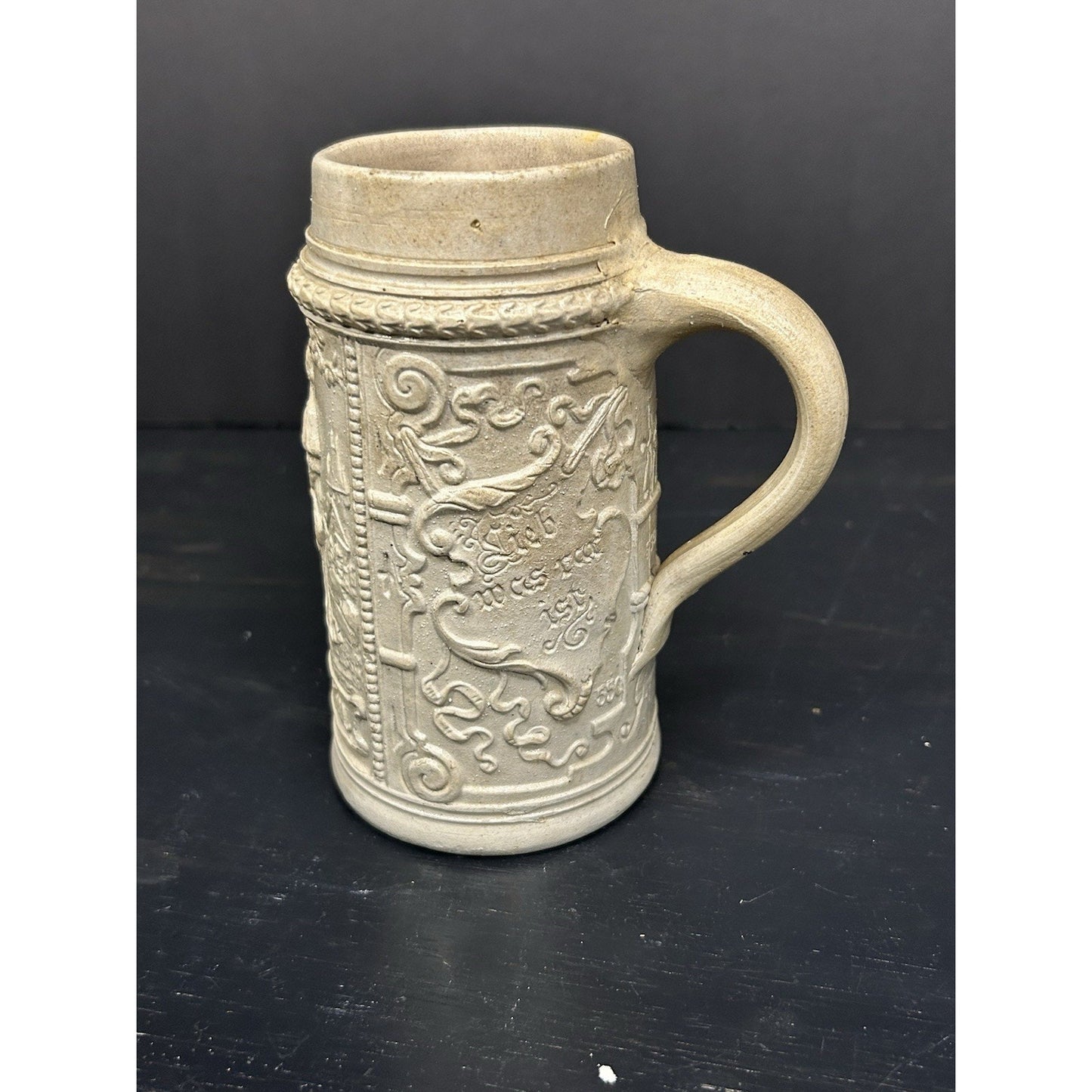 Antique German Westerwald salt glaze beer stein pewter lid