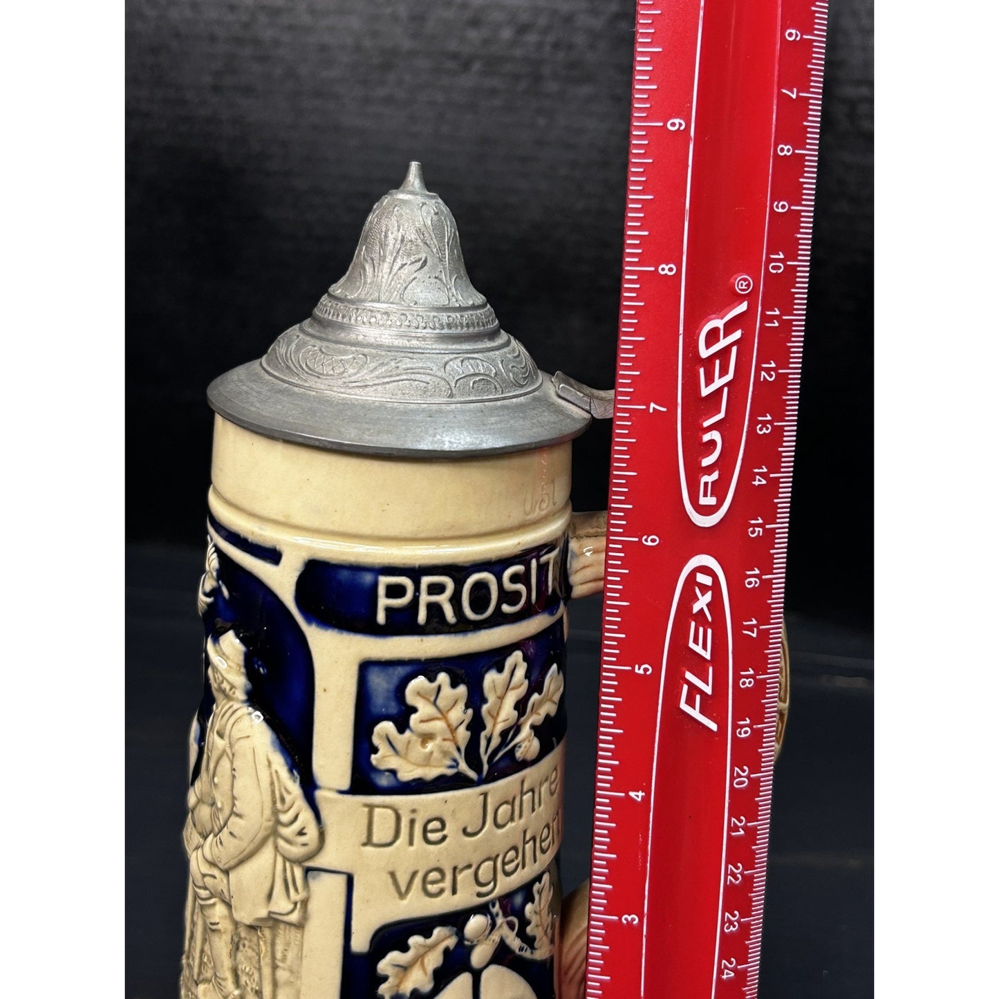 Antique 1902 German stein Marzi Remy Prosit interior view