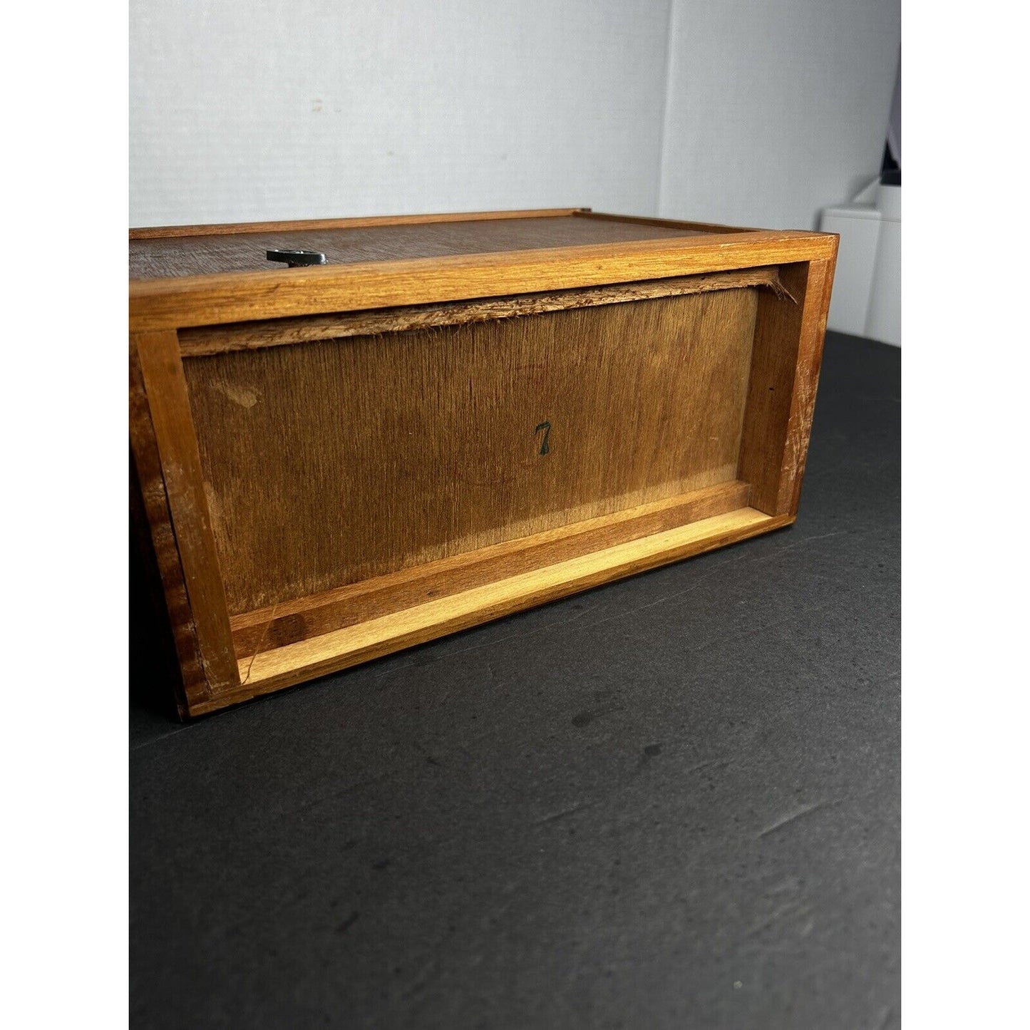Vintage wood 4 drawer jewelry music box full profile
