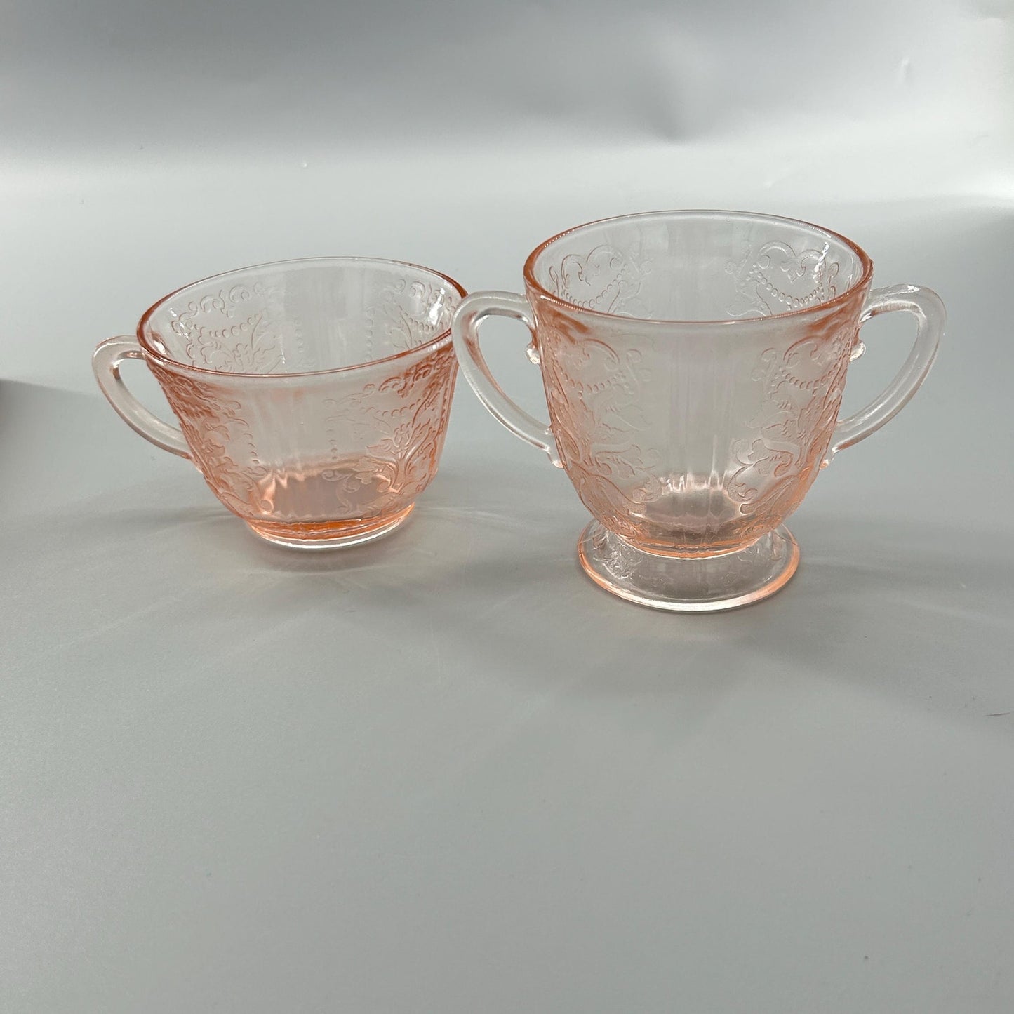 Federal Glass Madrid Pink Depression Glass Sugar & Creamer Set | 1930s Vintage Etched Tableware