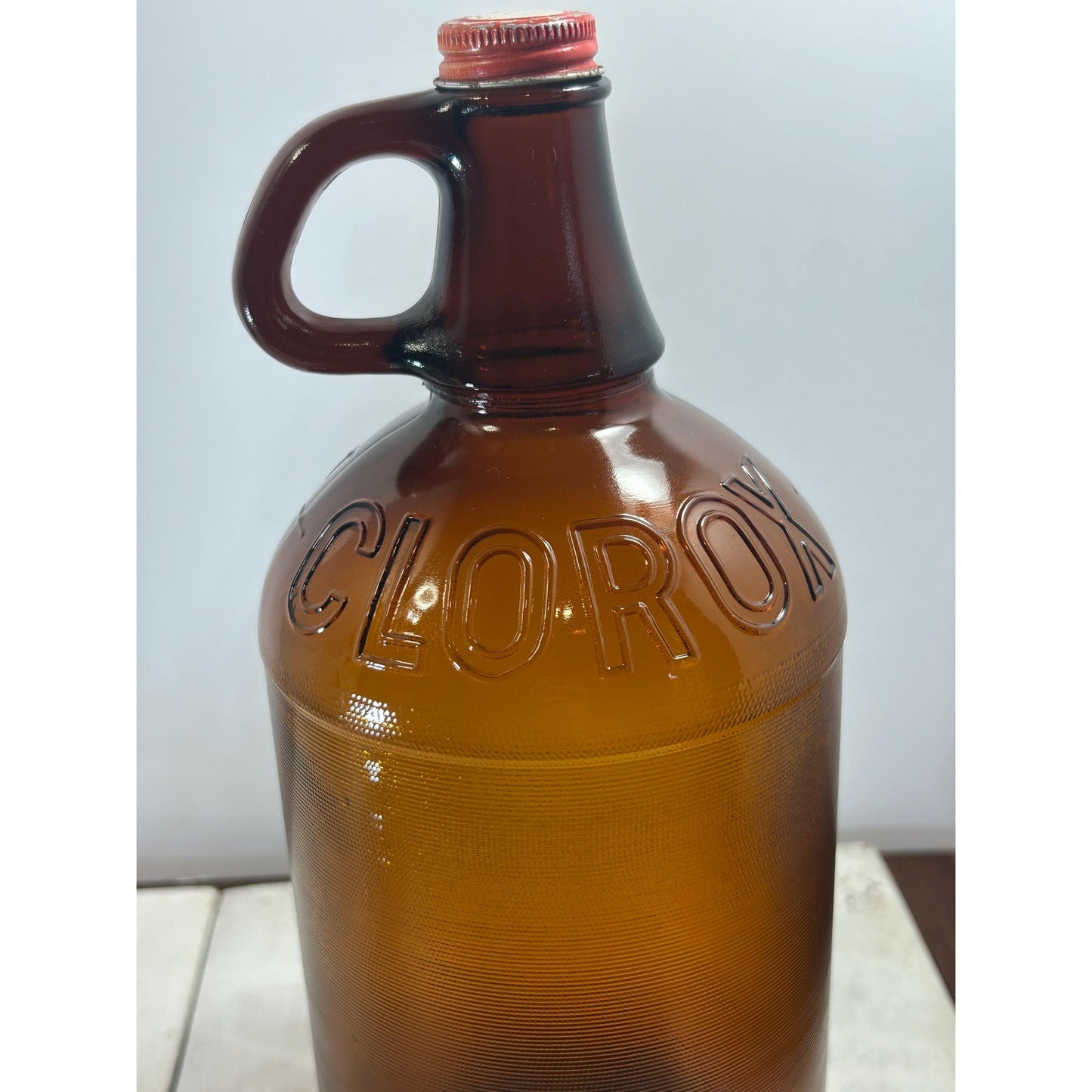 Lot of 2 Vintage Clorox Brown Glass Jugs – 1 Gallon & Half Gallon, Embossed Amber Bottles w/ Original Caps, 1940s–1950s Bleach Bottles