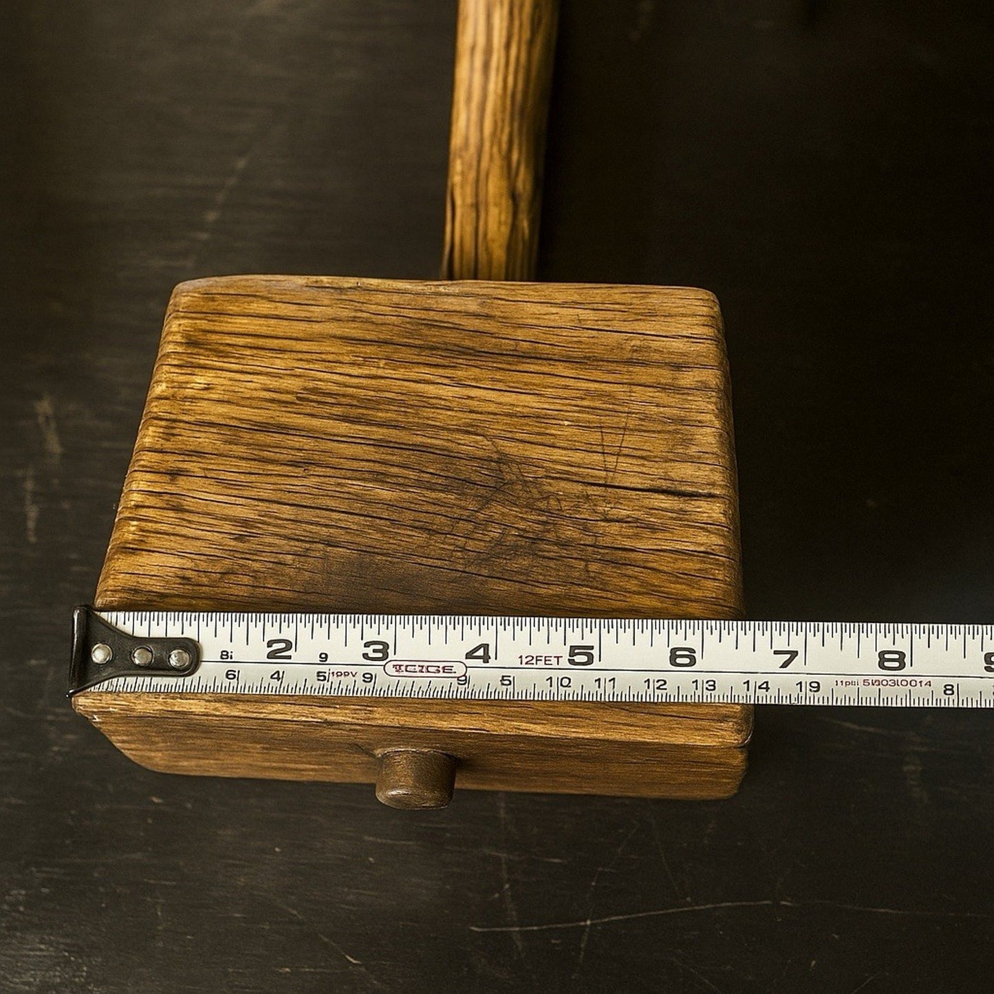 Antique carpenter's mallet full-length, primitive Americana woodworking tool
