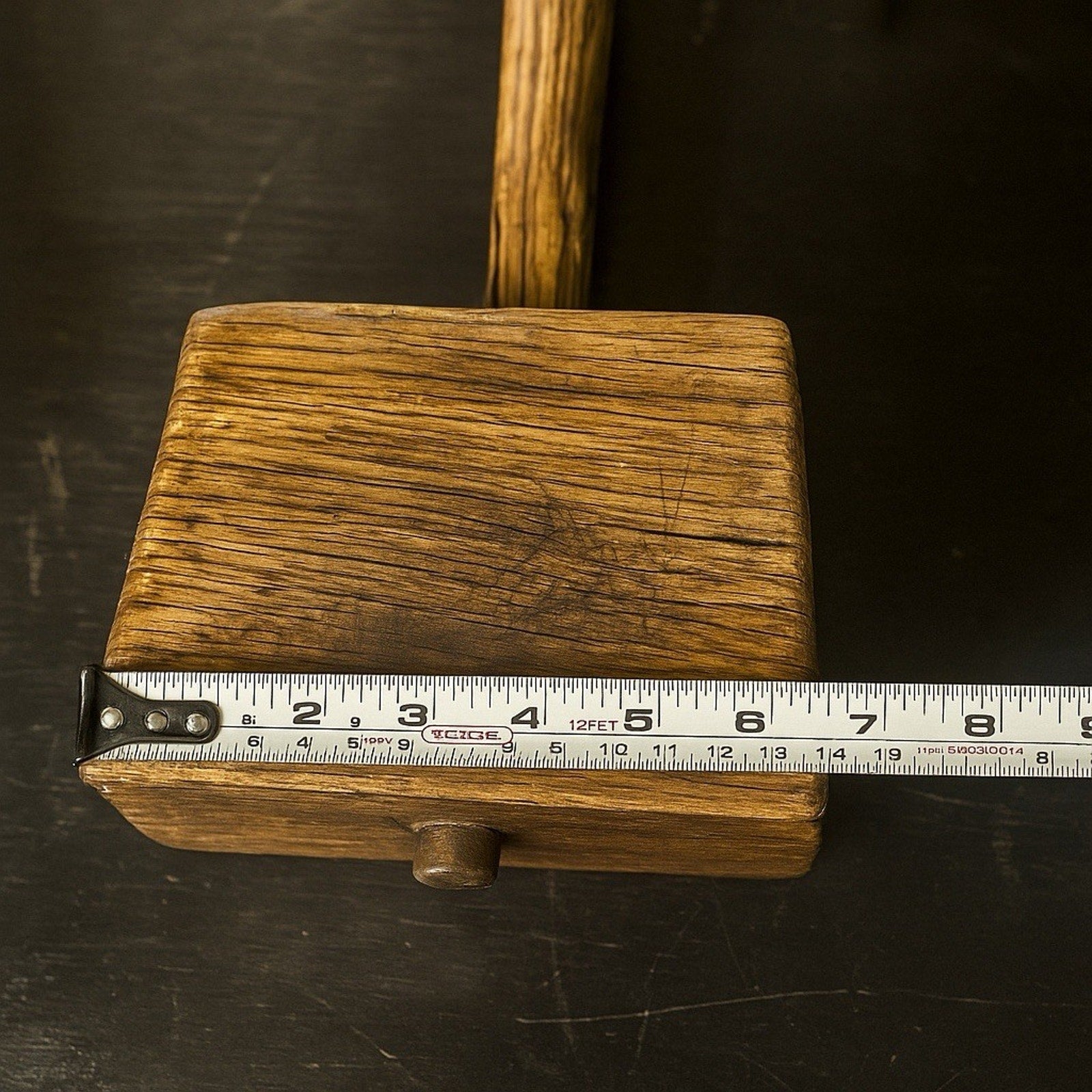 Antique carpenter's mallet full-length, primitive Americana woodworking tool
