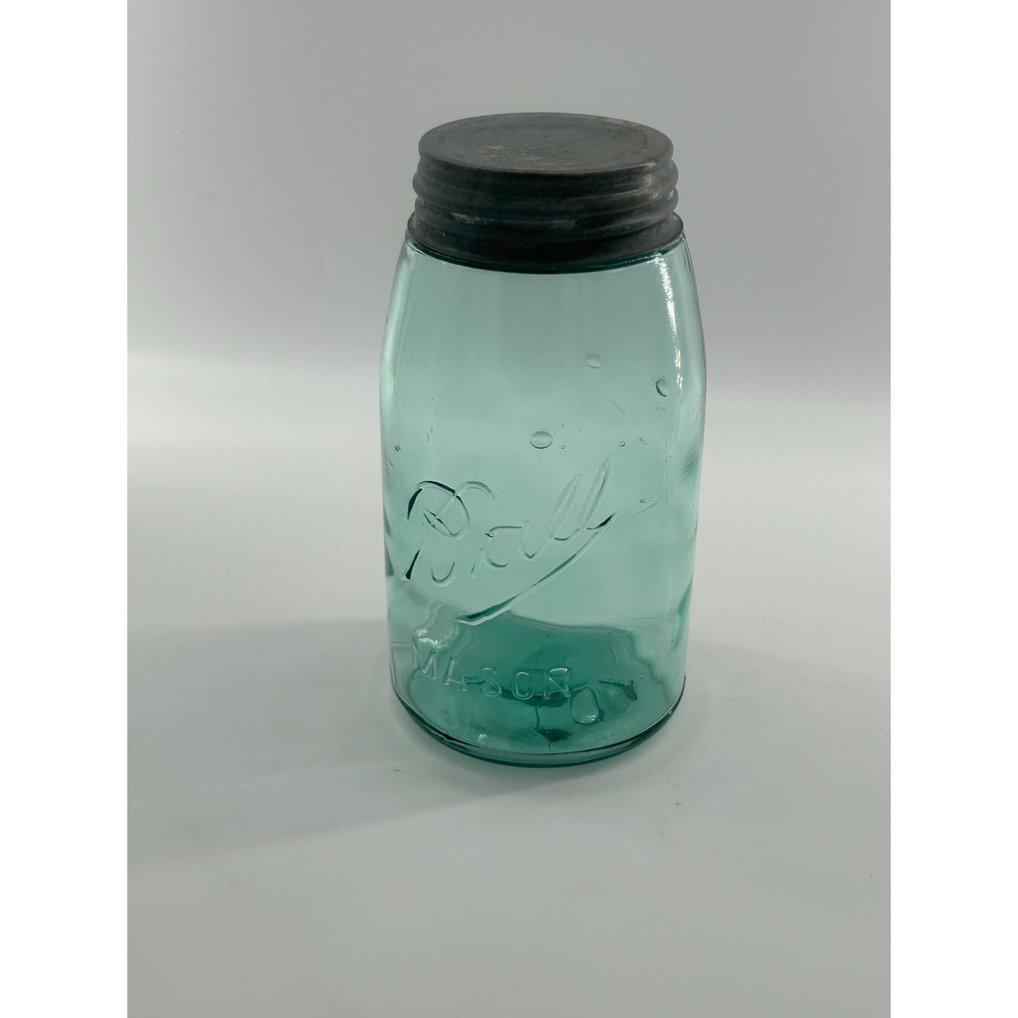 Antique Ball Mason Quart Deep Teal Aqua 1910–1923 Underlined Script Near Mint Zinc Lid 100+ Year Old Vintage Canning Jar