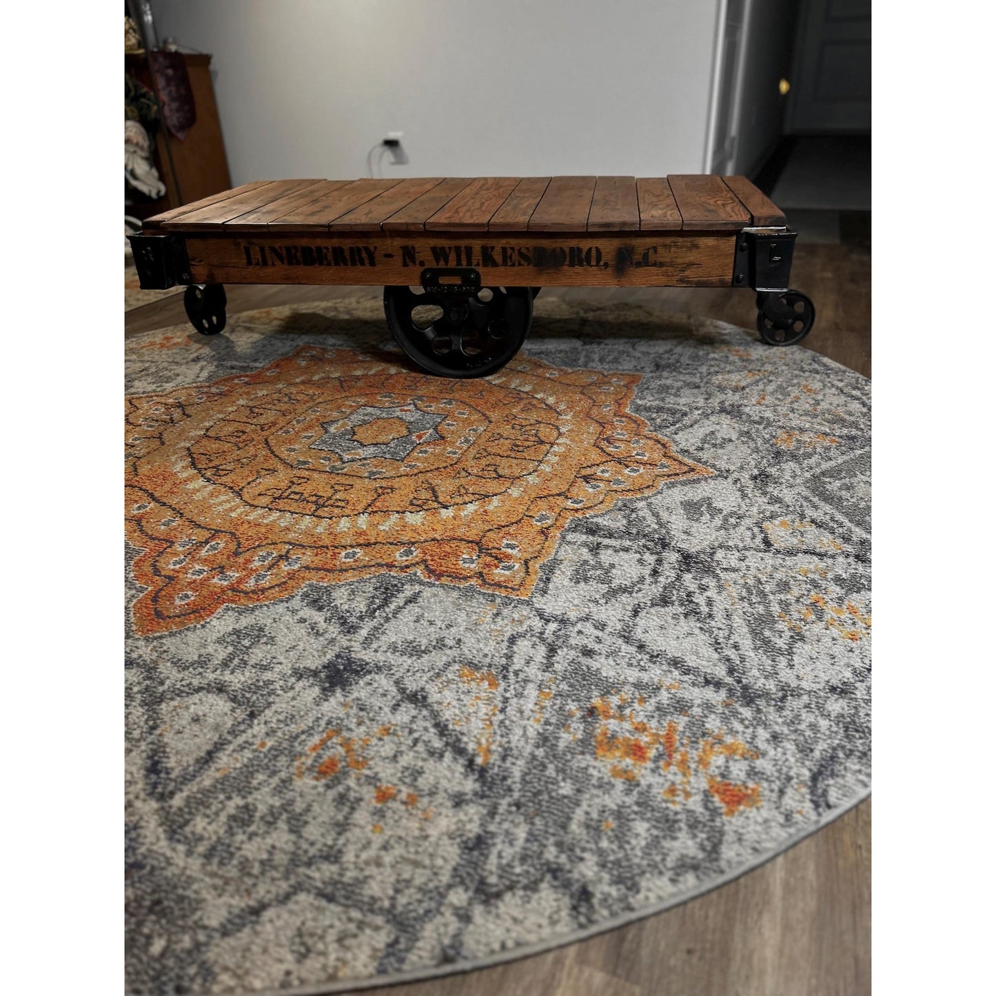 Lineberry factory cart top deck view — solid hardwood refinished surface, 47 inch length