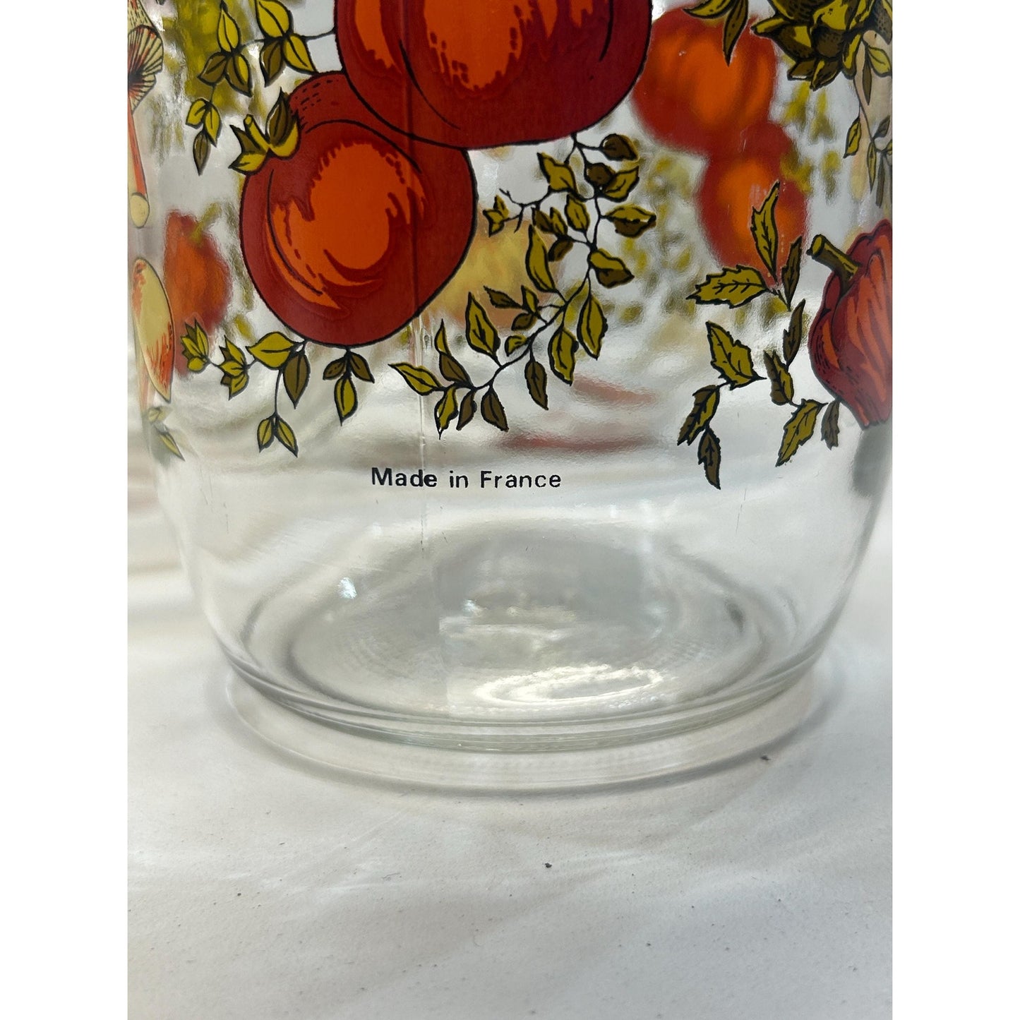 Vintage French Glass Canister Set with Wire Bail Lids, 1970s Mushroom Vegetable Print Kitchen Jars, Made in France, Farmhouse Pantry Storage