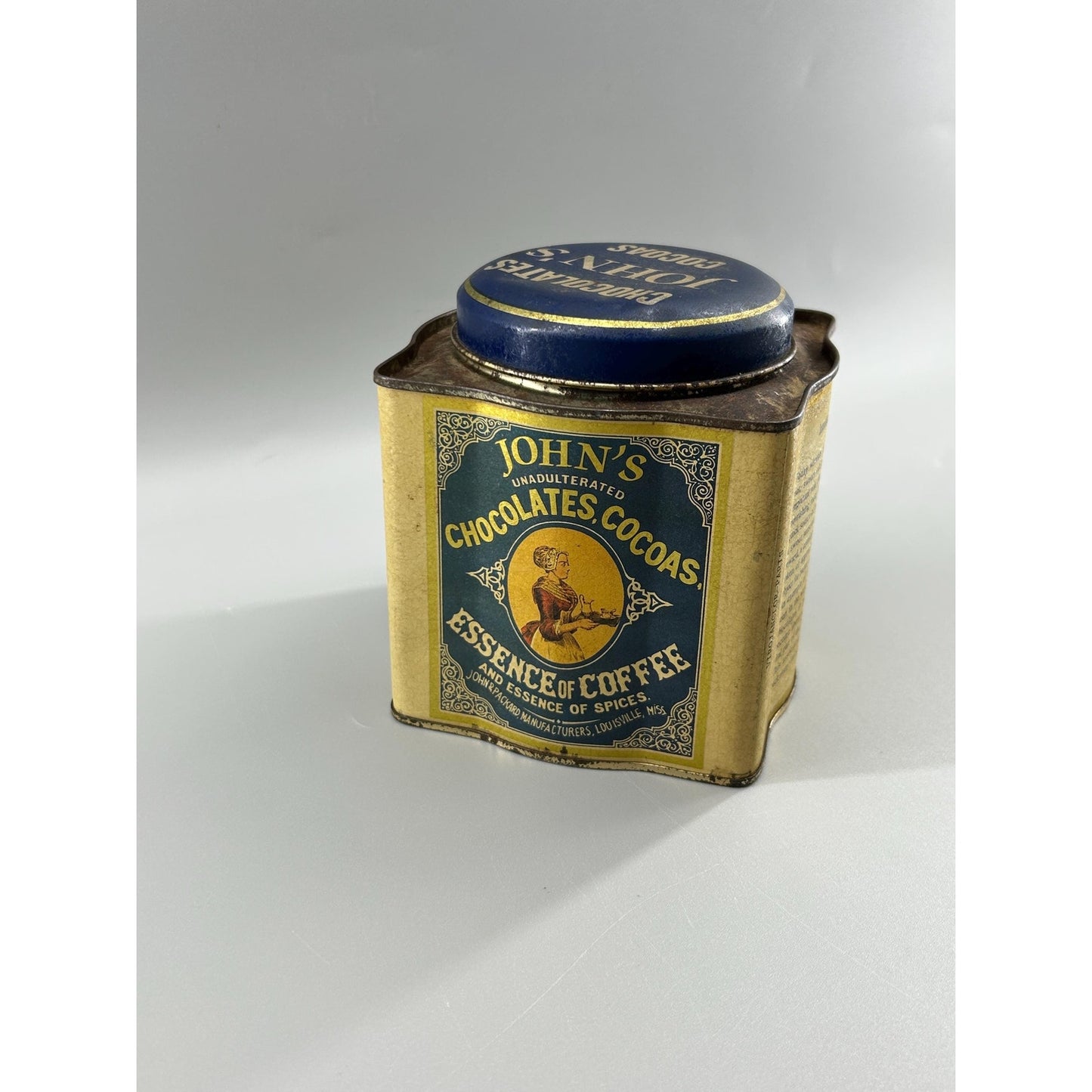 Antique John Packard Essence of Coffee Tin Victorian Advertising Louisville KY