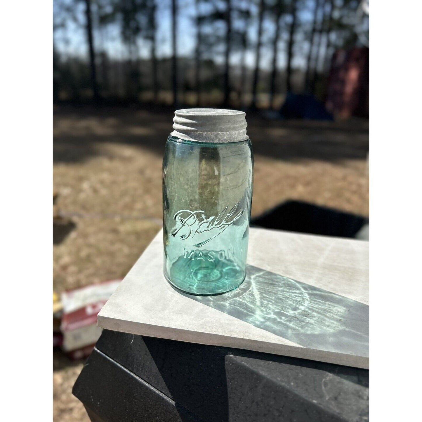 Antique Ball Triple L quart jar 1900-1910 base mark aqua