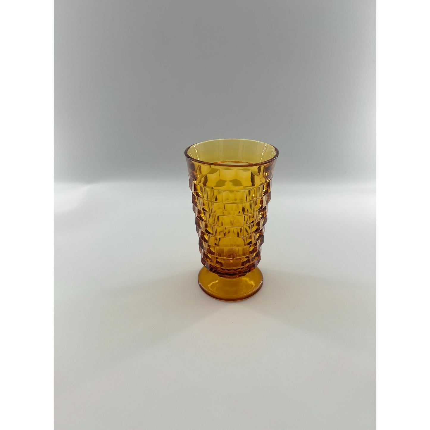 Mid Century Modern Amber Glass Vase | Tall Footed Diamond Pattern Vase | MCM Golden Yellow Art Glass Decor