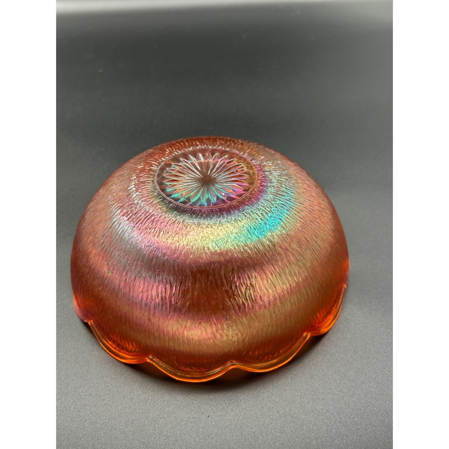 Vintage Antique Carnival Glass Bowl | Amber Marigold Iridescent Bowl | 1920s Pressed Glass