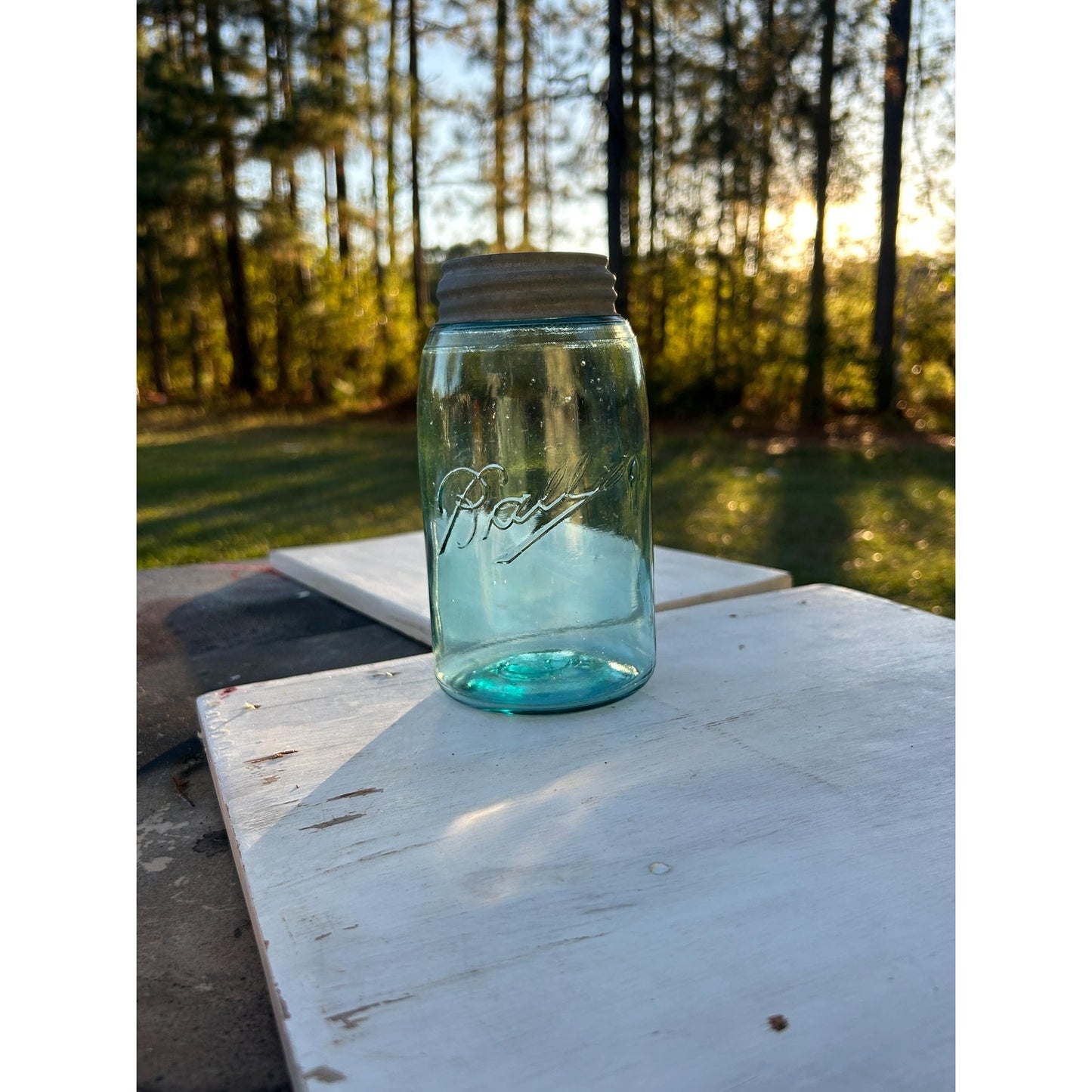1900-1910 Ball Mason W "triple L Jar Quart Aqua Blue Glass W Lots Of Bubbles! | Mason_jar | Rare_jar | Blue_mason | Home_decor | Zinc