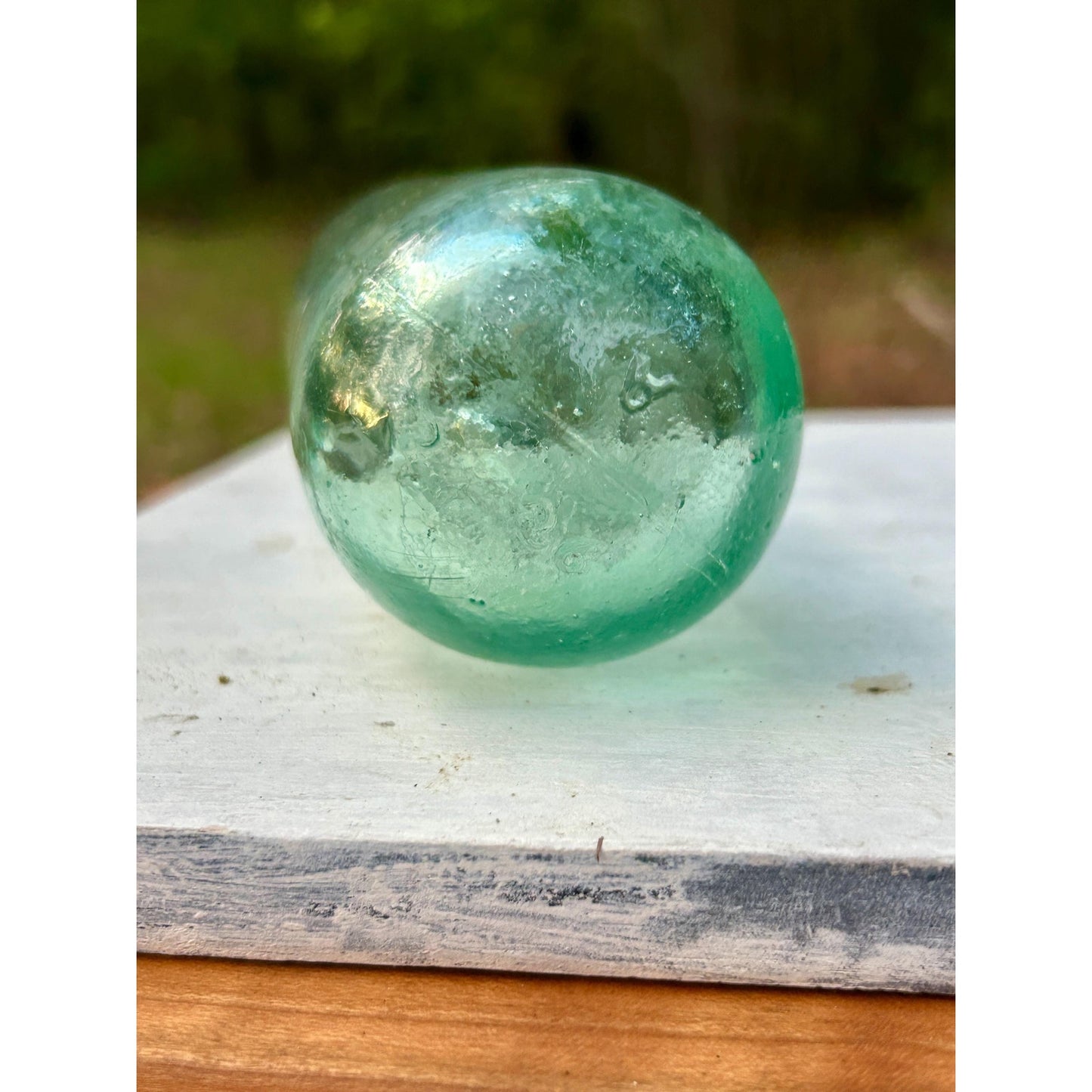 Antique Aqua Utility Spirits Bottle c1870-1885 Applied Collar Hand Blown Whittle Glass Deep Push-Up Base