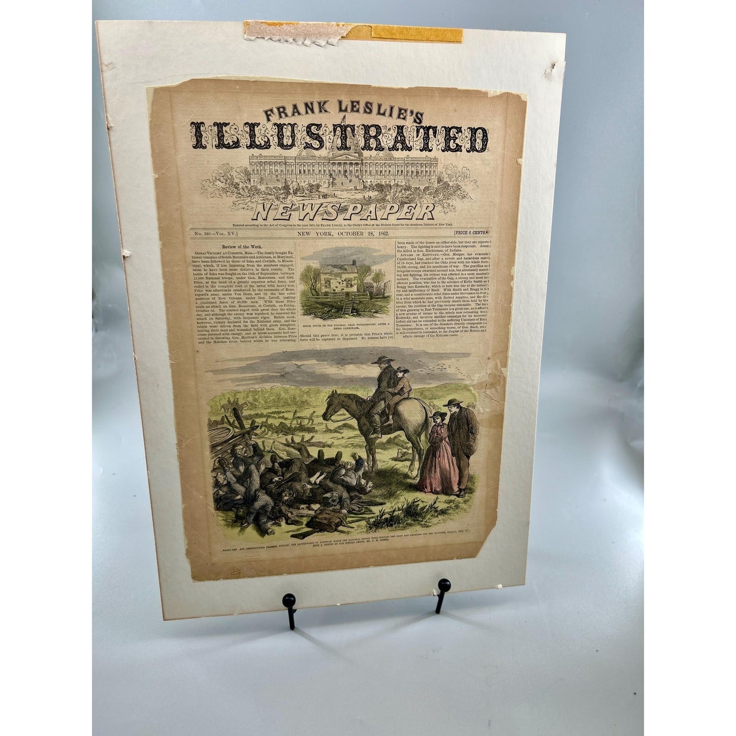 Antique Rare 1862 Frank Leslie Illustrated Newspaper Civil War Antietam Battlefield Original Hand Colored Engraving October 18 Issue