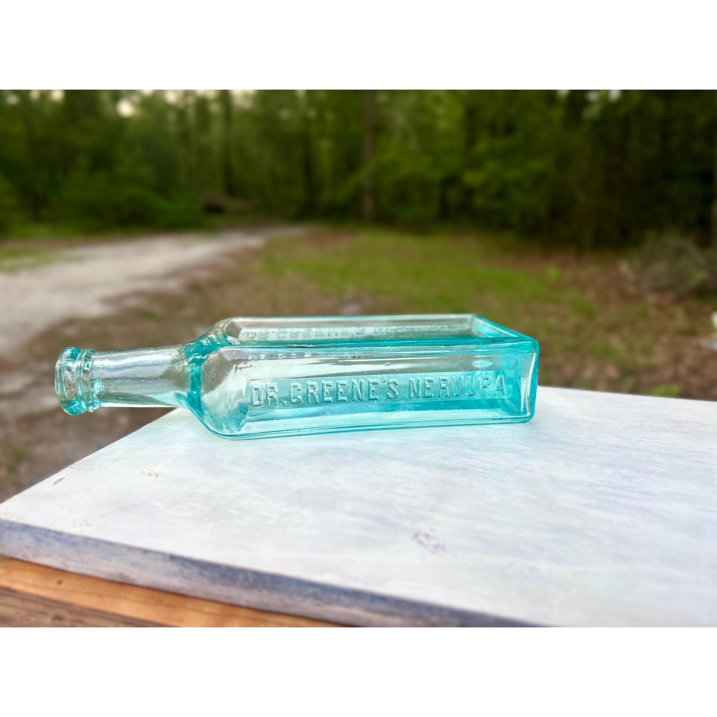 Antique Dr Greene’s Nervura Aqua Blue Patent Medicine Bottle c1890 Embossed Blood Nerve Remedy Apothecary Glass