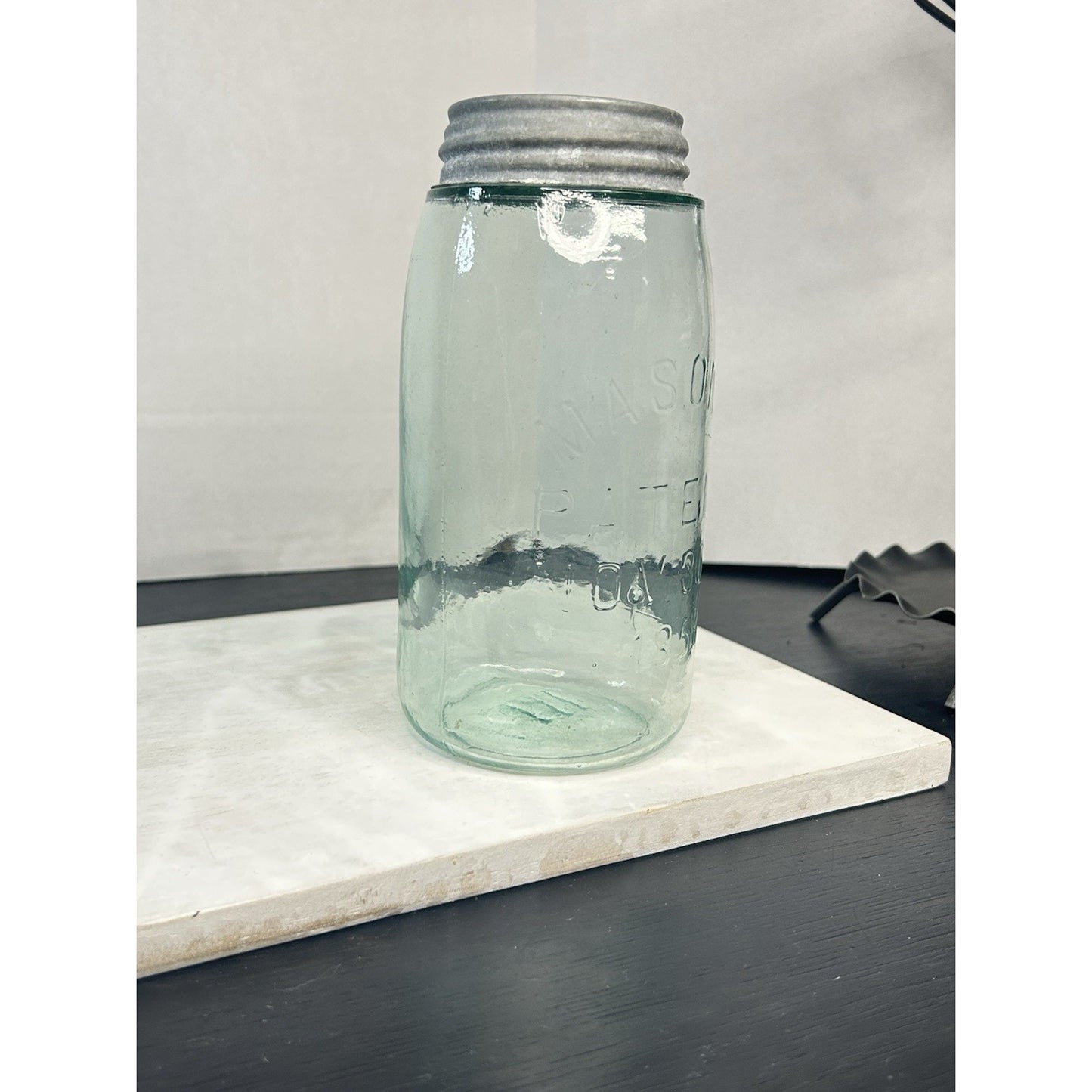 Rare 1858 Mason quart jar base mark light blue glass